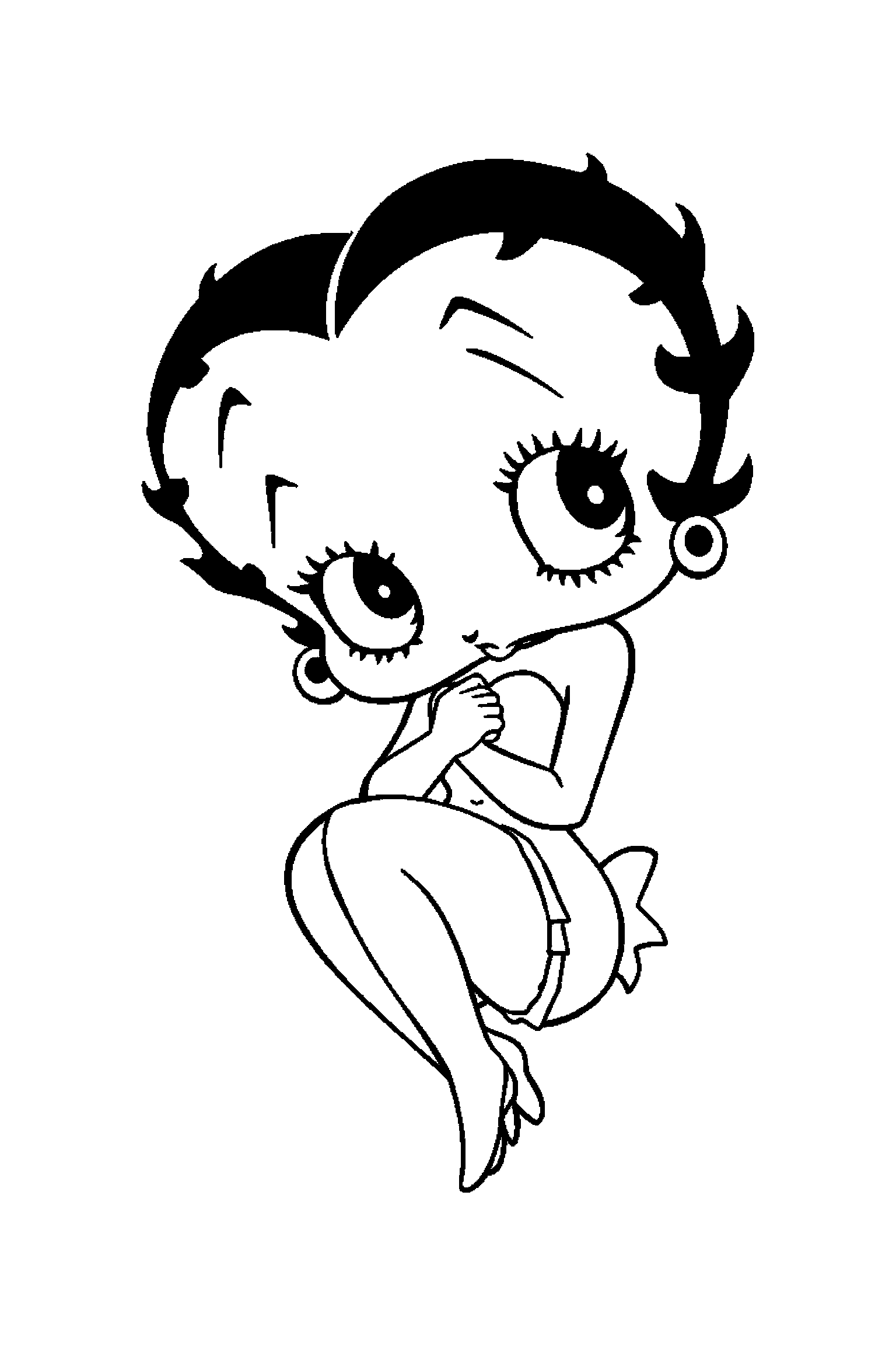 Coloriage Betty Boop gratuit à imprimer : Betty Boop assis qui sourit de tout son cœur
