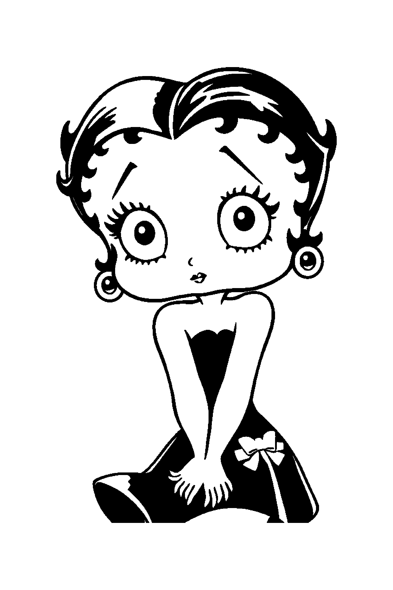 Coloriage Betty Boop gratuit à imprimer : une danseuse rétro debout avec les deux bras visibles et bien attachés au corps