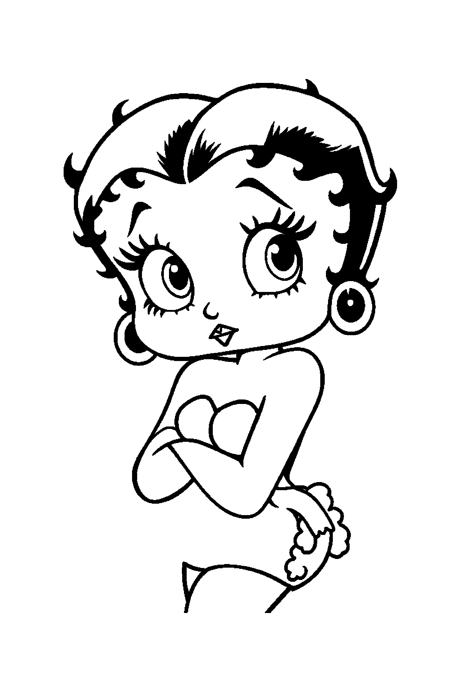 Coloriage Betty Boop gratuit à imprimer : portrait facile avec Betty avec un chien et de grands contours