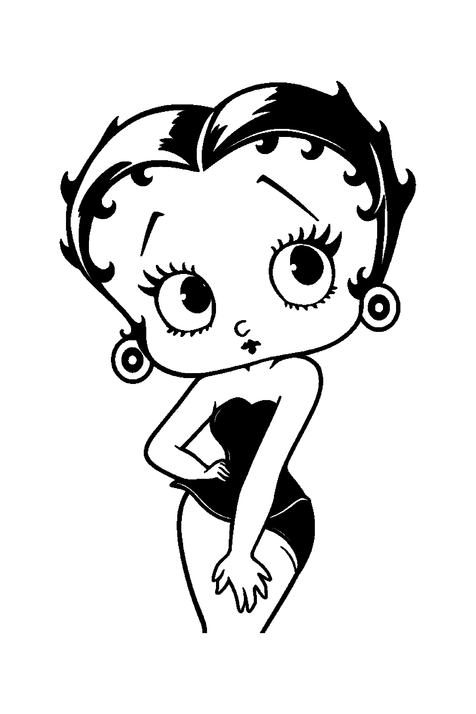 Coloriage Betty Boop gratuit à imprimer : Betty chanteuse posé au centre de la page