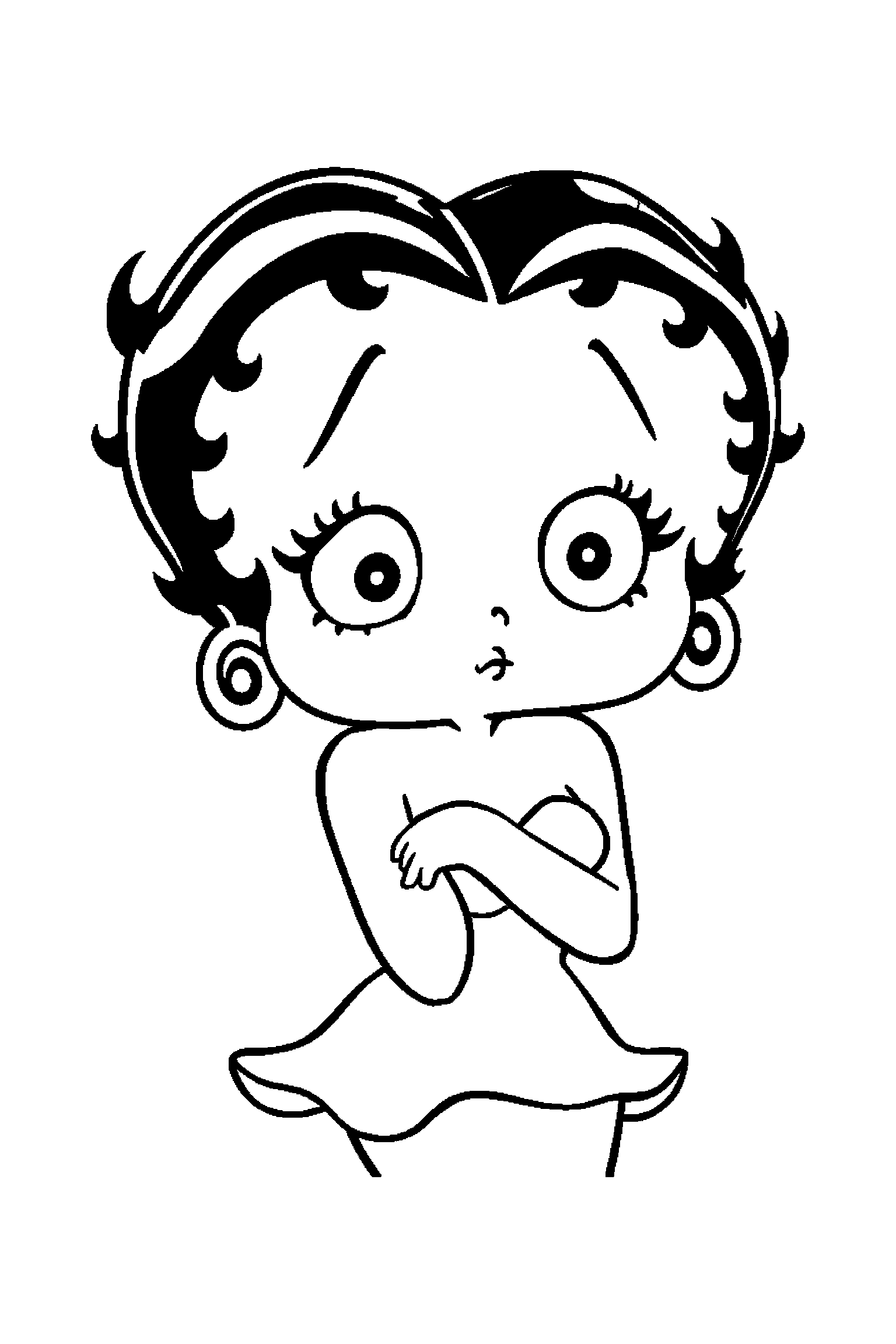 Coloriage Betty Boop gratuit à imprimer : Betty avec un chien avec un cadeau fermé