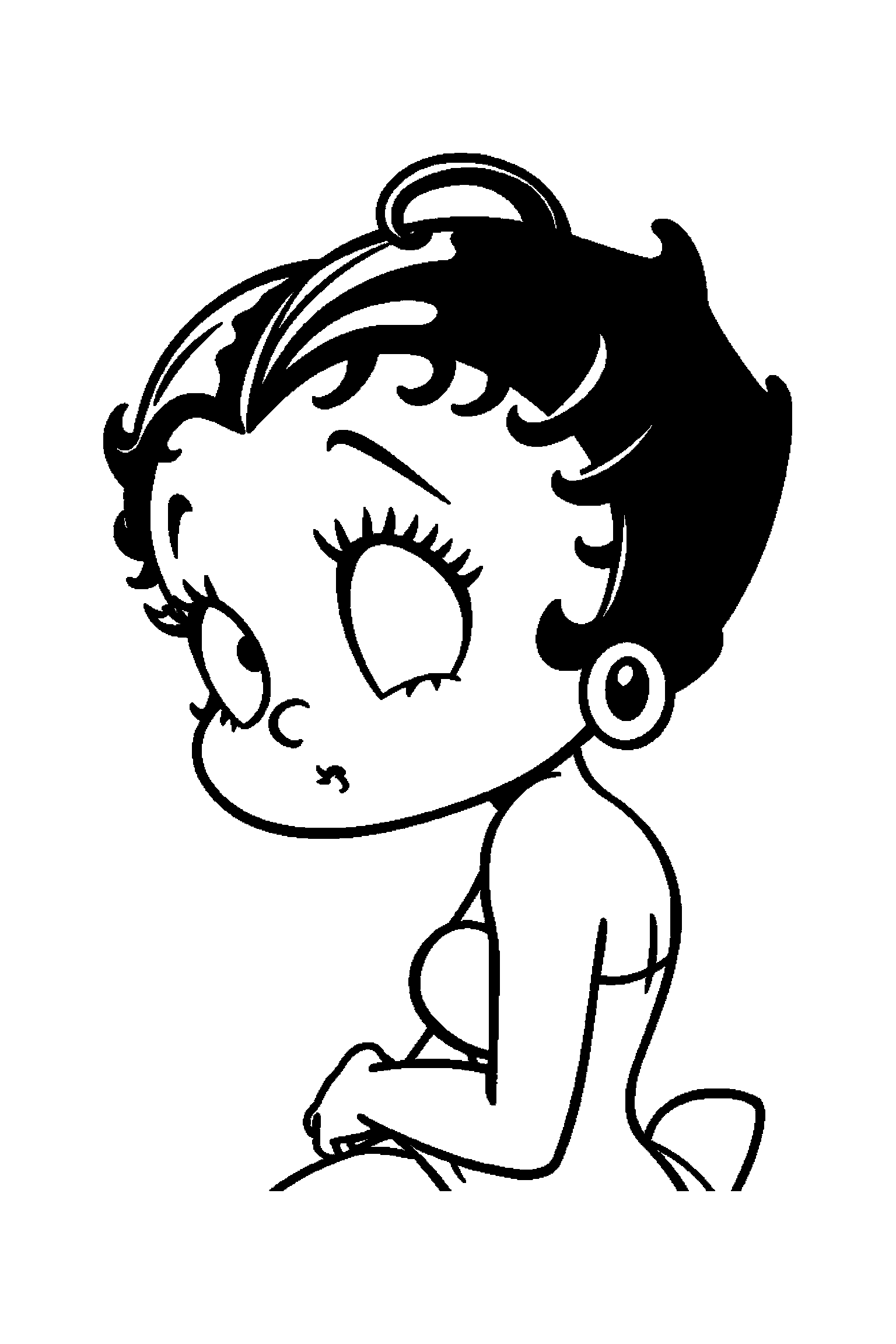 Coloriage Betty Boop gratuit à imprimer : Betty avec un chien souriant devant un grand motif étoiles