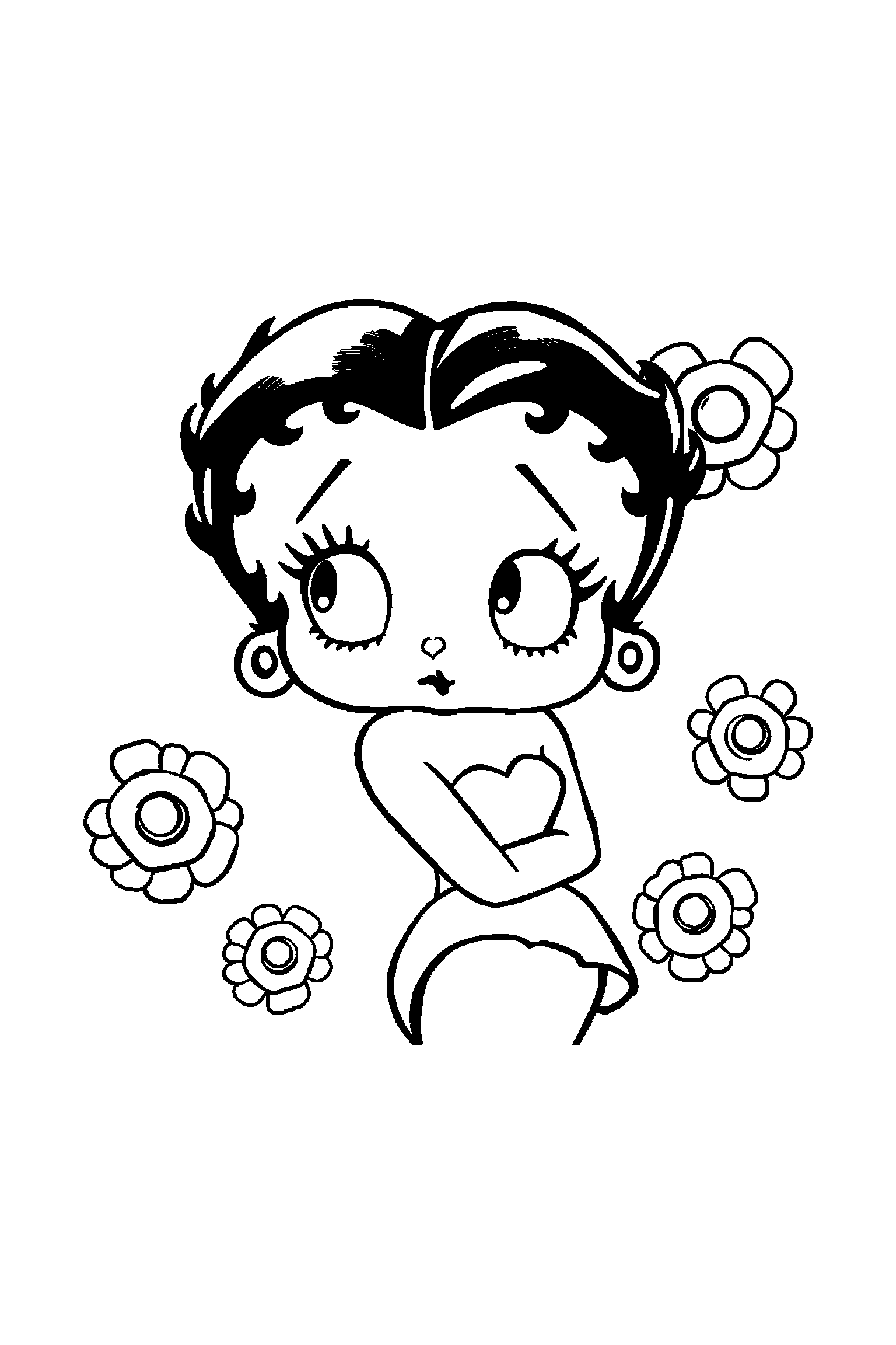 Coloriage Betty Boop gratuit à imprimer : Betty chanteuse avec deux mains visibles et simples