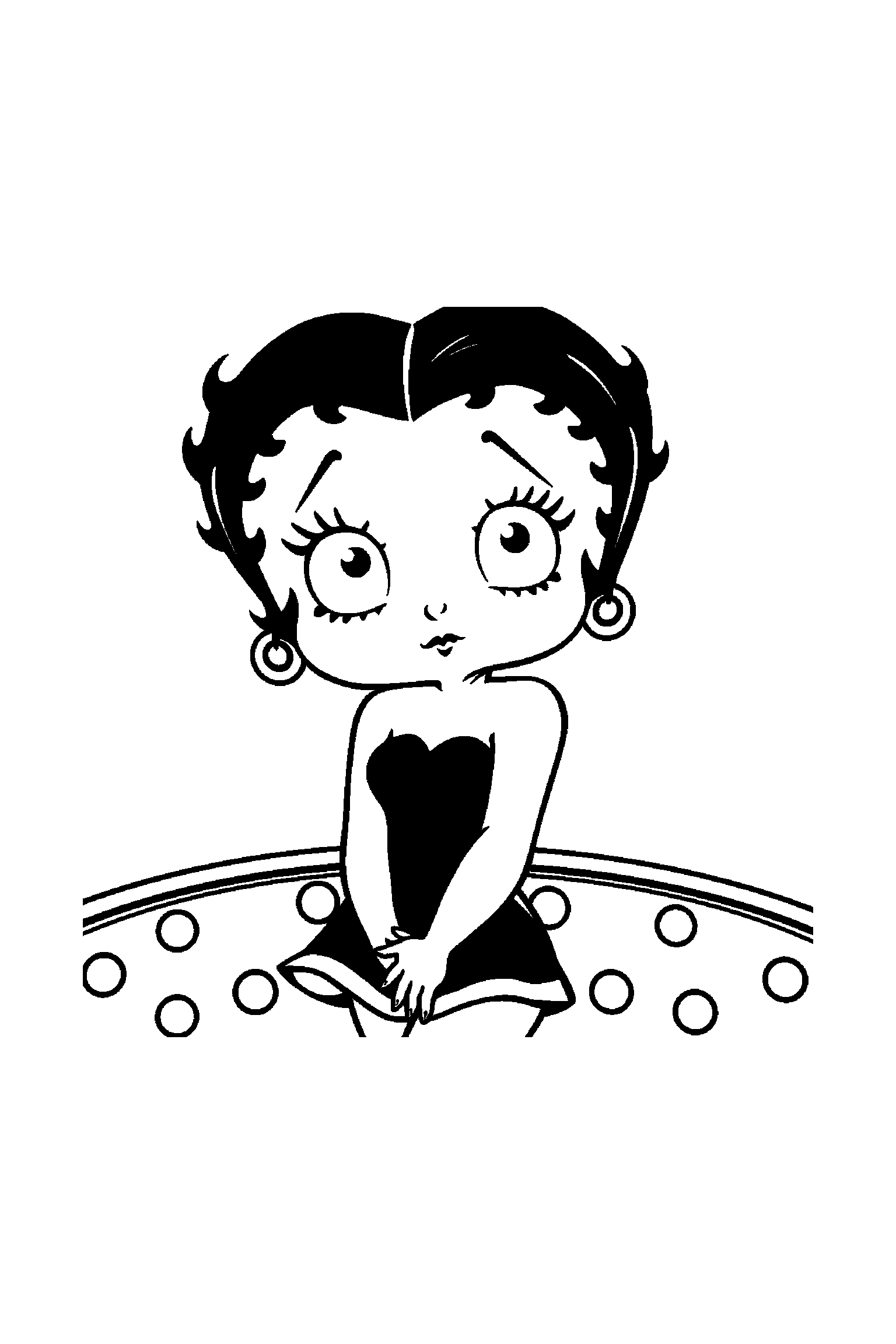 Coloriage Betty Boop gratuit à imprimer : une danseuse rétro tenant un miroir devant lui