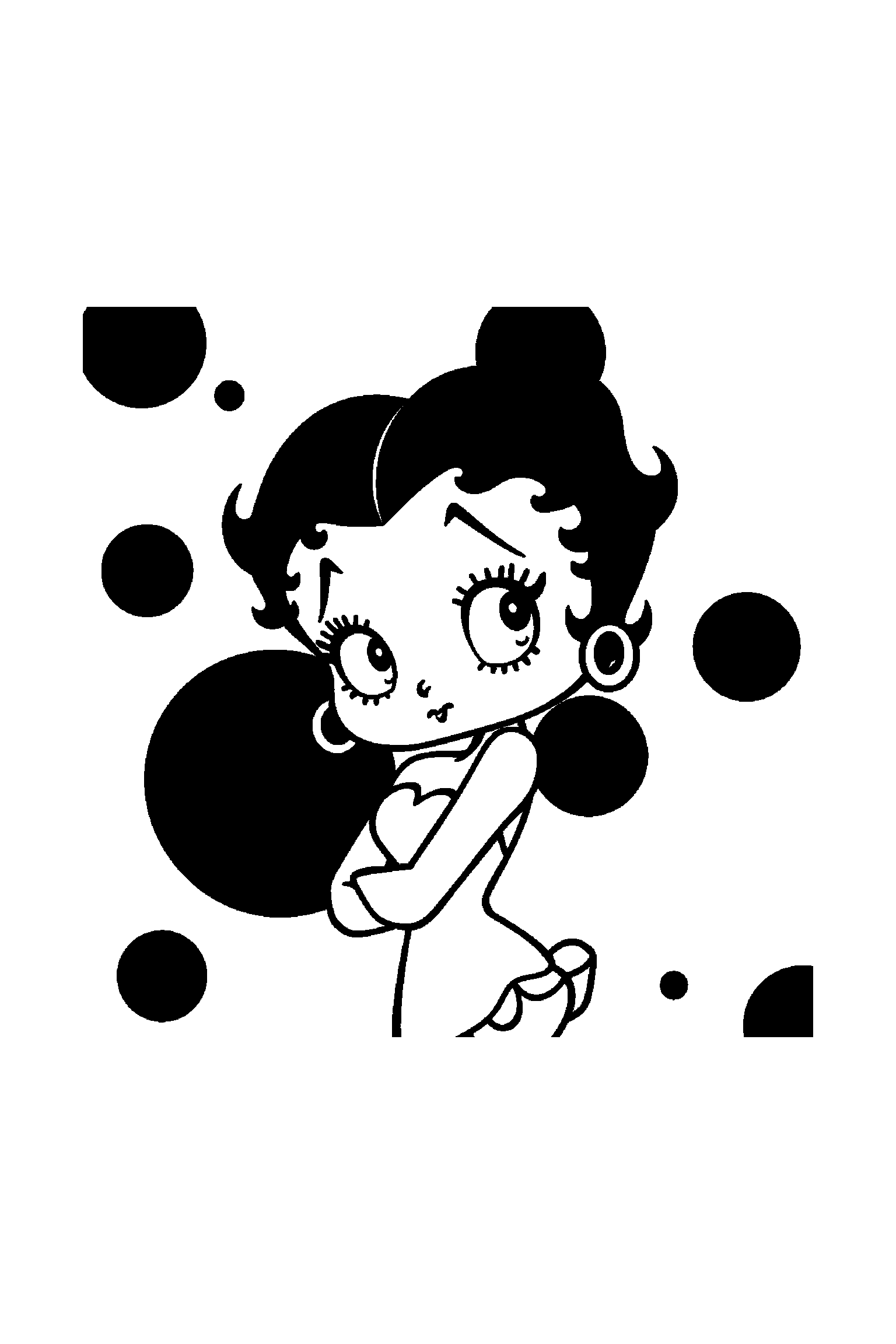 Coloriage Betty Boop gratuit à imprimer : Betty avec un chien entouré de grands contours arrondis