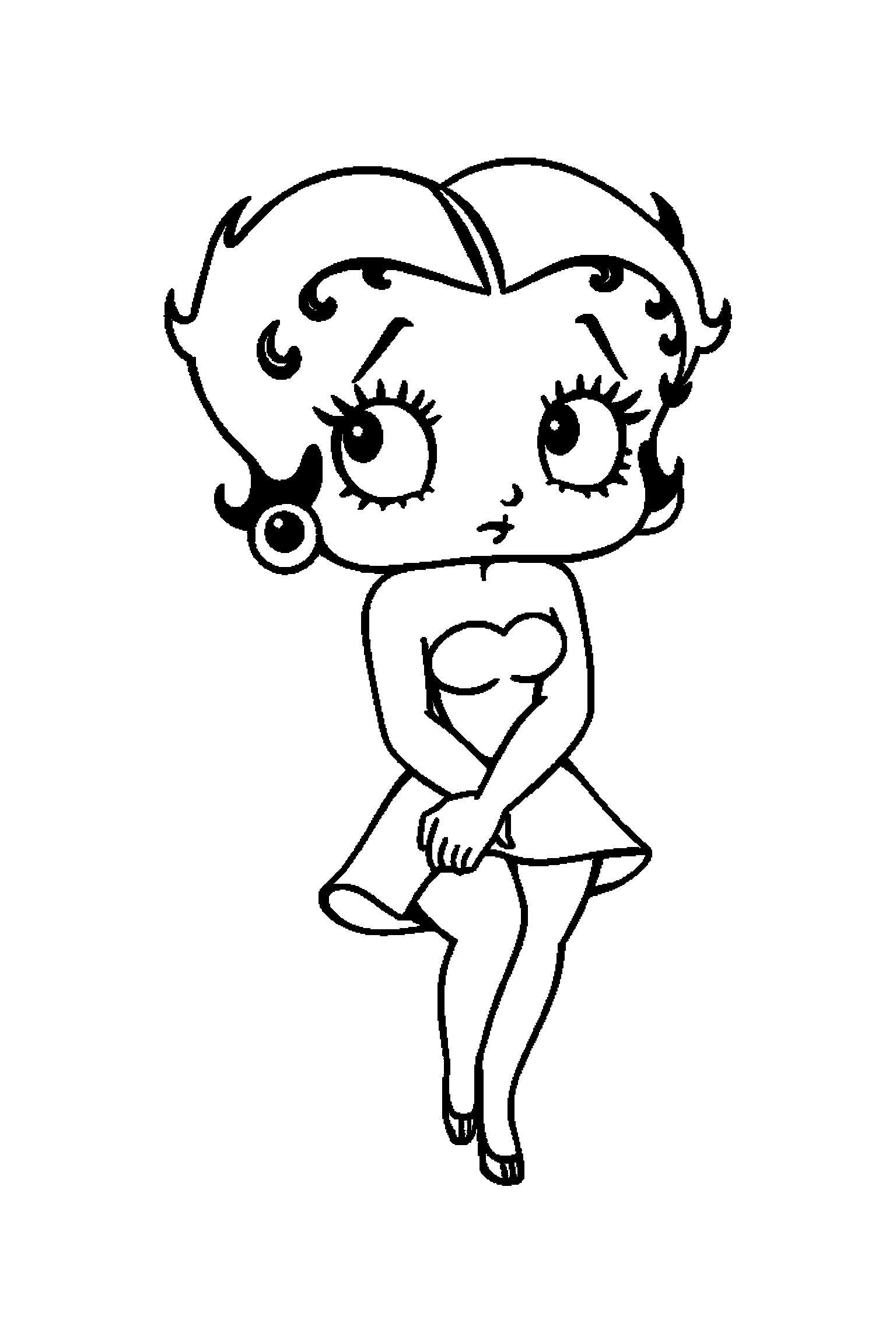 Coloriage Betty Boop gratuit à imprimer : Betty Boop qui lève le bras dans une pose anatomique claire