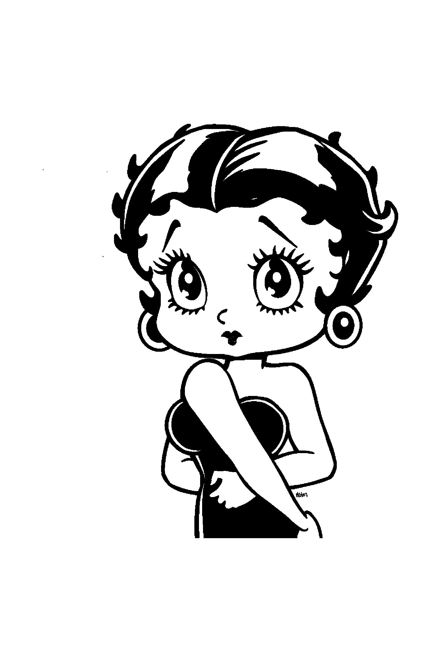 Coloriage Betty Boop gratuit à imprimer : Betty chanteuse qui regarde un fauteuil