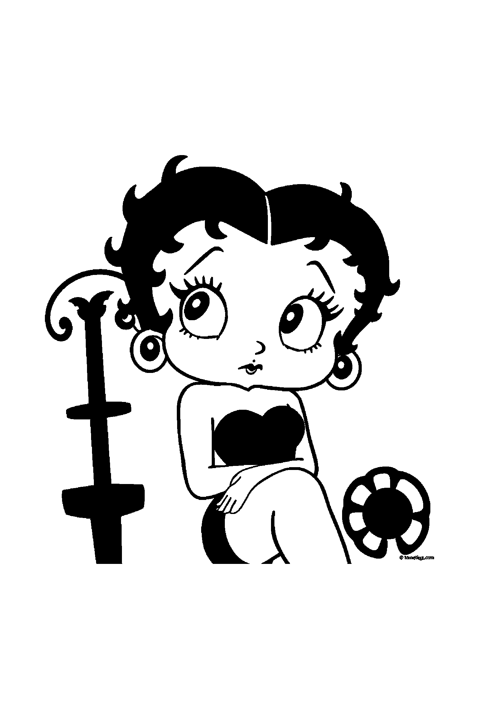 Coloriage Betty Boop gratuit à imprimer : Betty Boop dans une scène vintage
