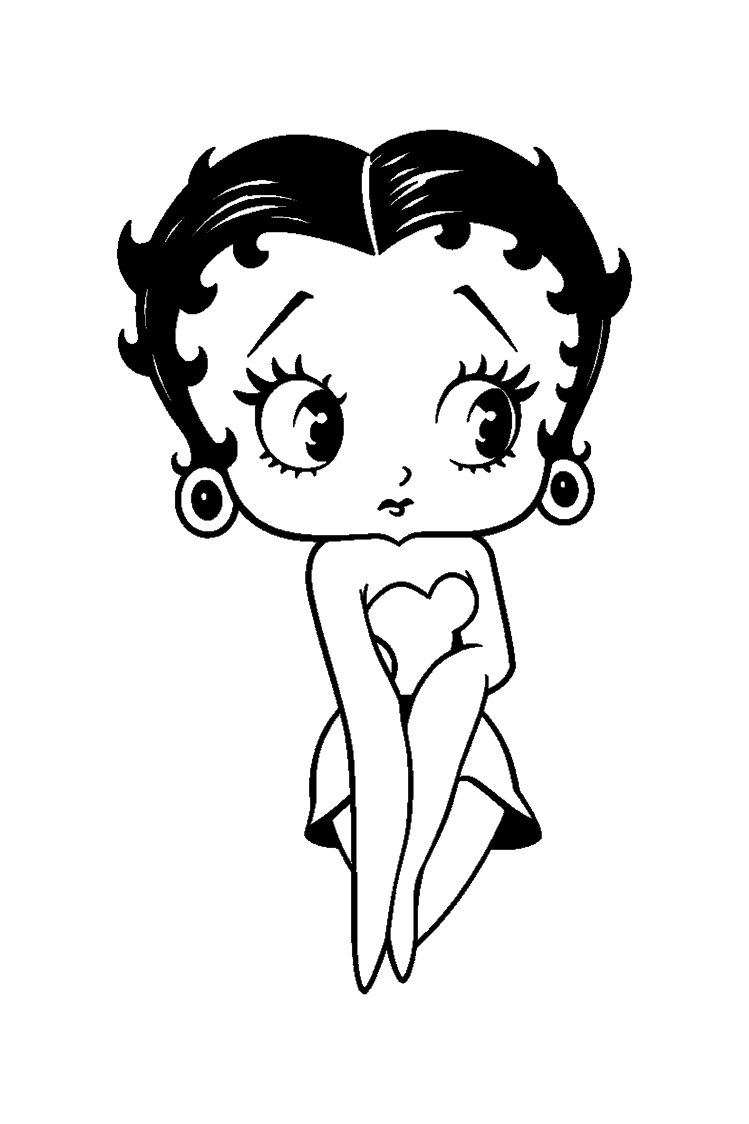 Coloriage Betty Boop gratuit à imprimer : une danseuse rétro avec un miroir et des motifs notes de musique