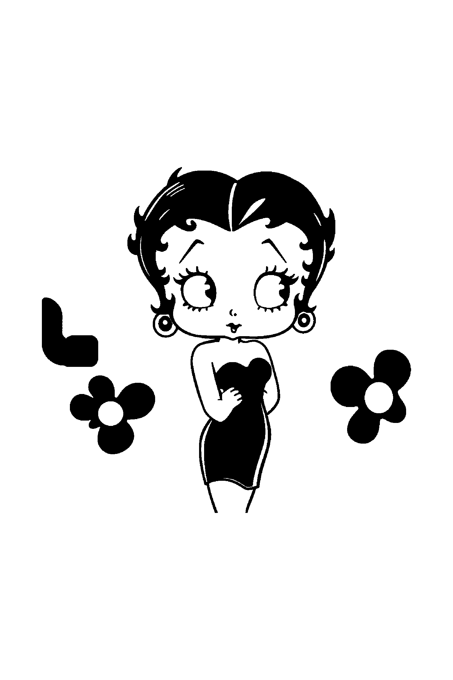 Coloriage Betty Boop gratuit à imprimer : Betty avec un chien en petite scène d'aventure