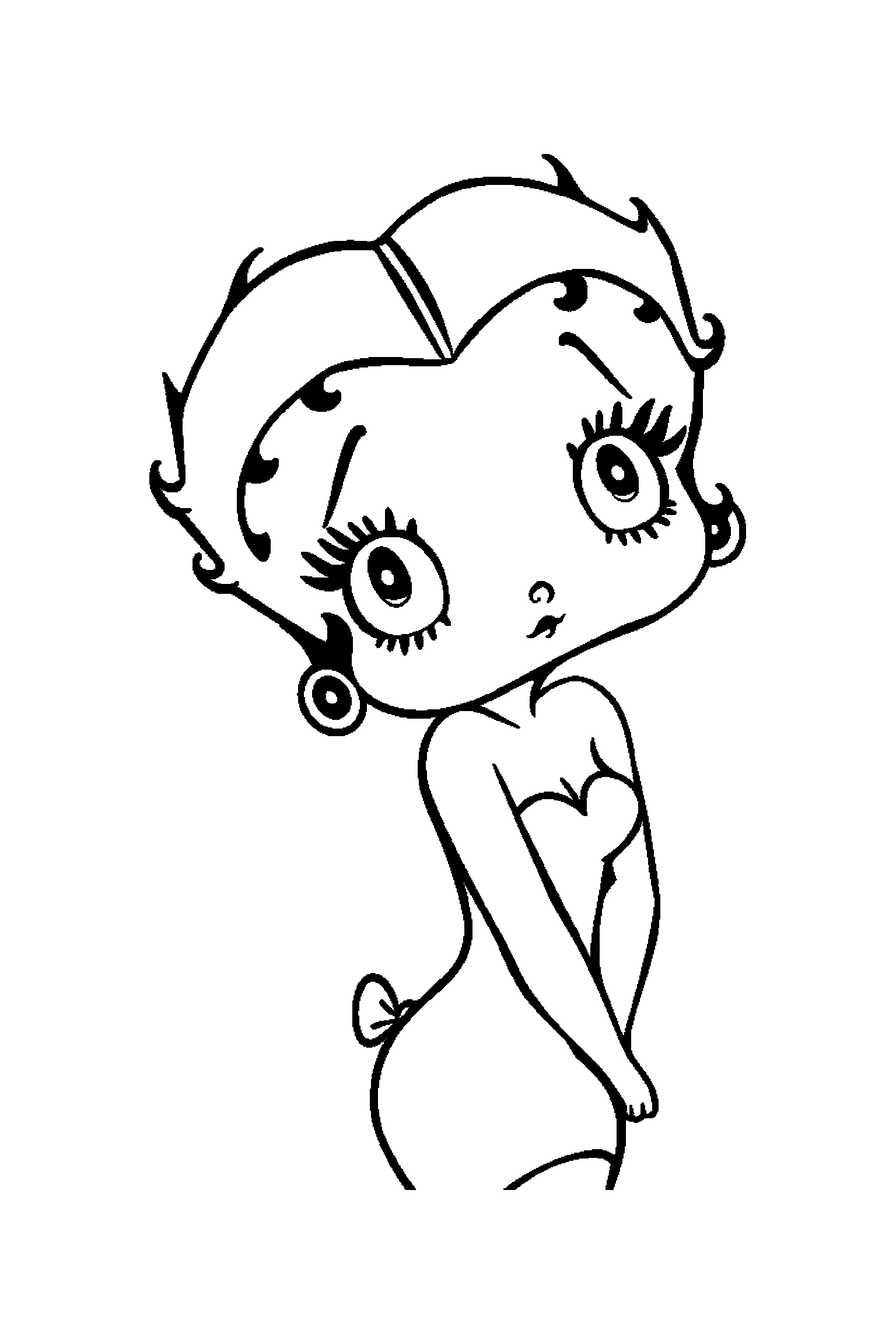 Coloriage Betty Boop gratuit à imprimer : Betty avec un chien entouré par des motifs étoiles