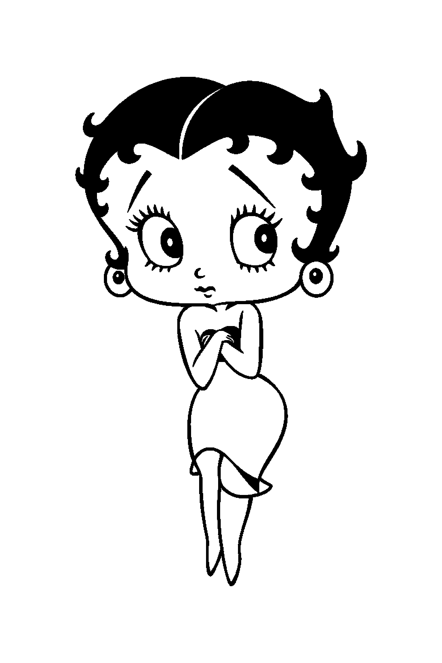 Coloriage Betty Boop gratuit à imprimer : Betty Boop au milieu de grands éléments faciles