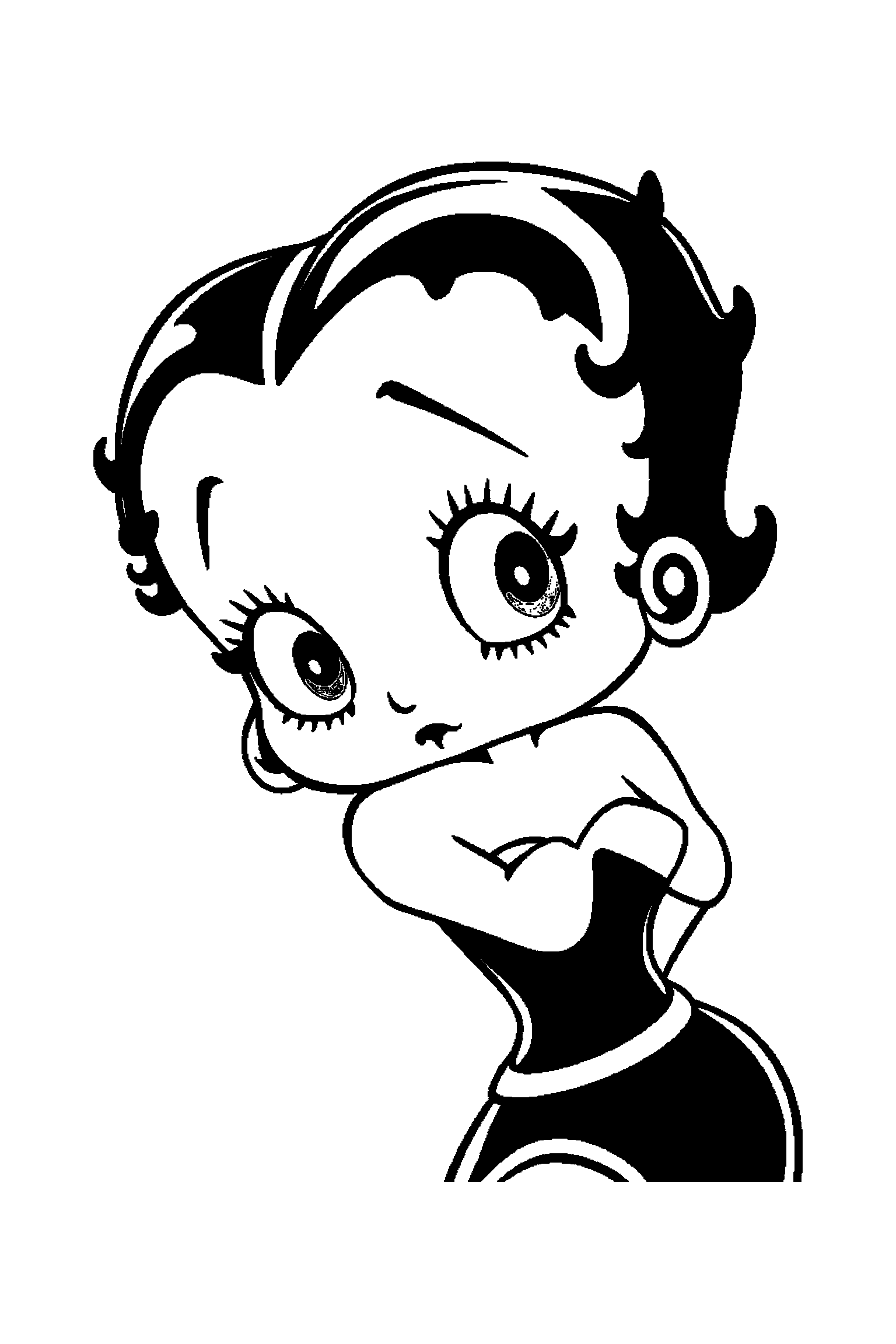 Coloriage Betty Boop gratuit à imprimer : une danseuse rétro avec un miroir sur un fond clair