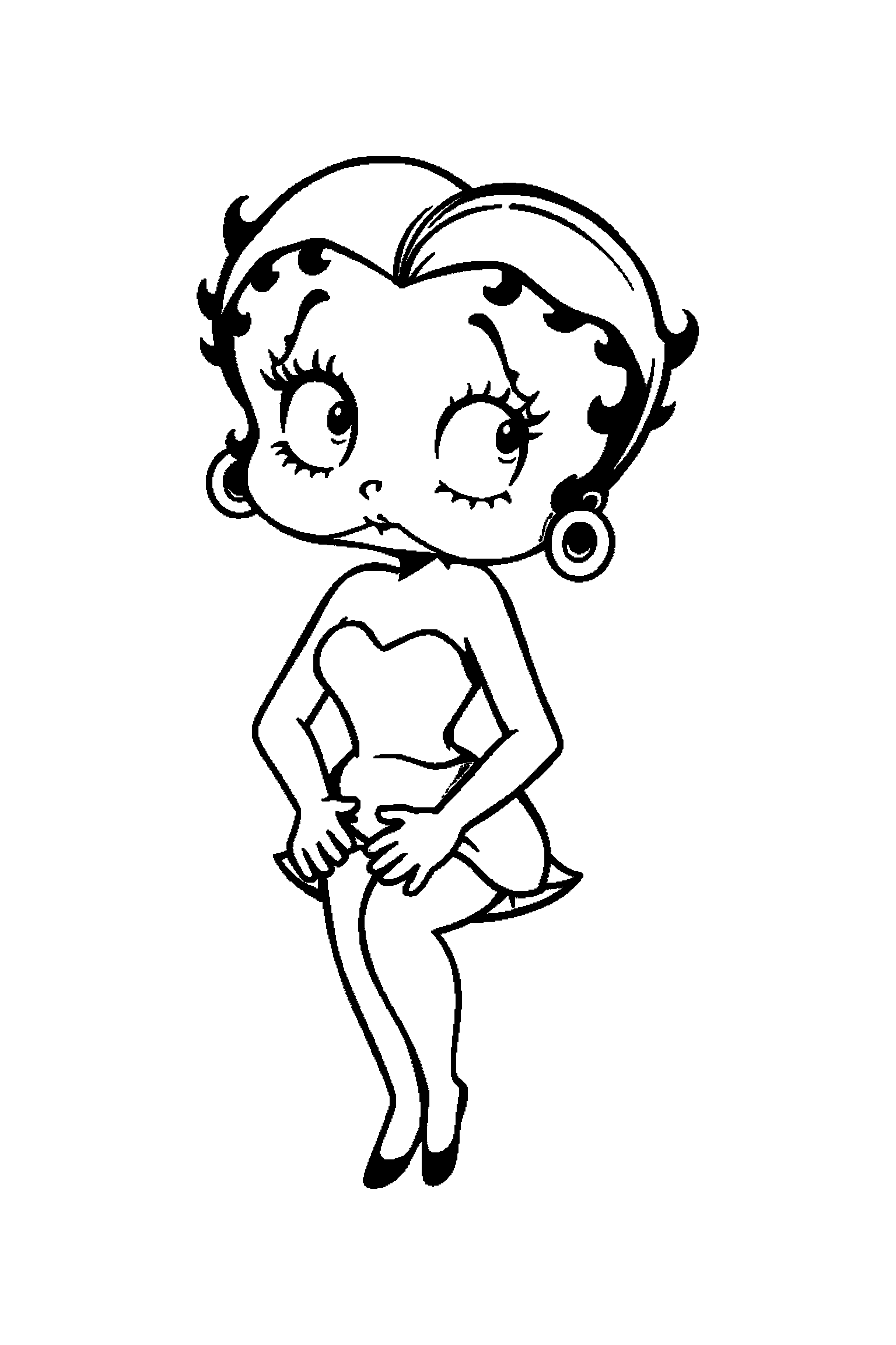 Coloriage Betty Boop gratuit à imprimer : Betty avec un chien en mouvement avec des lignes simples