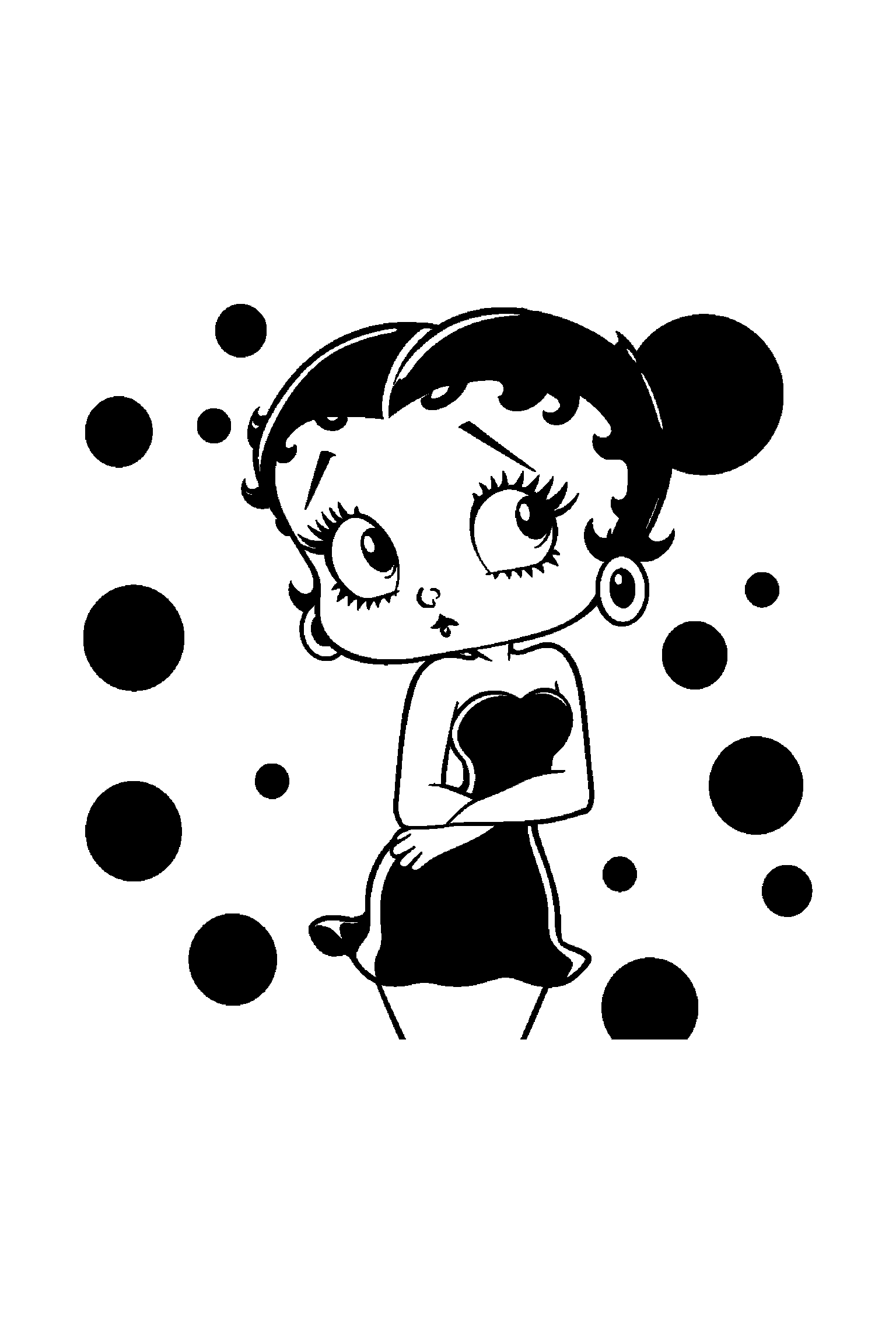 Coloriage Betty Boop gratuit à imprimer : Betty Boop dans une scène vintage avec plusieurs détails