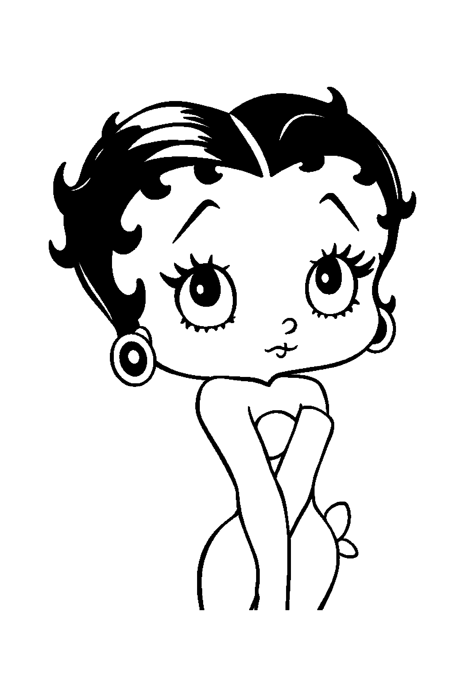 Coloriage Betty Boop gratuit à imprimer : une danseuse rétro entouré par des motifs notes de musique et de petits objets