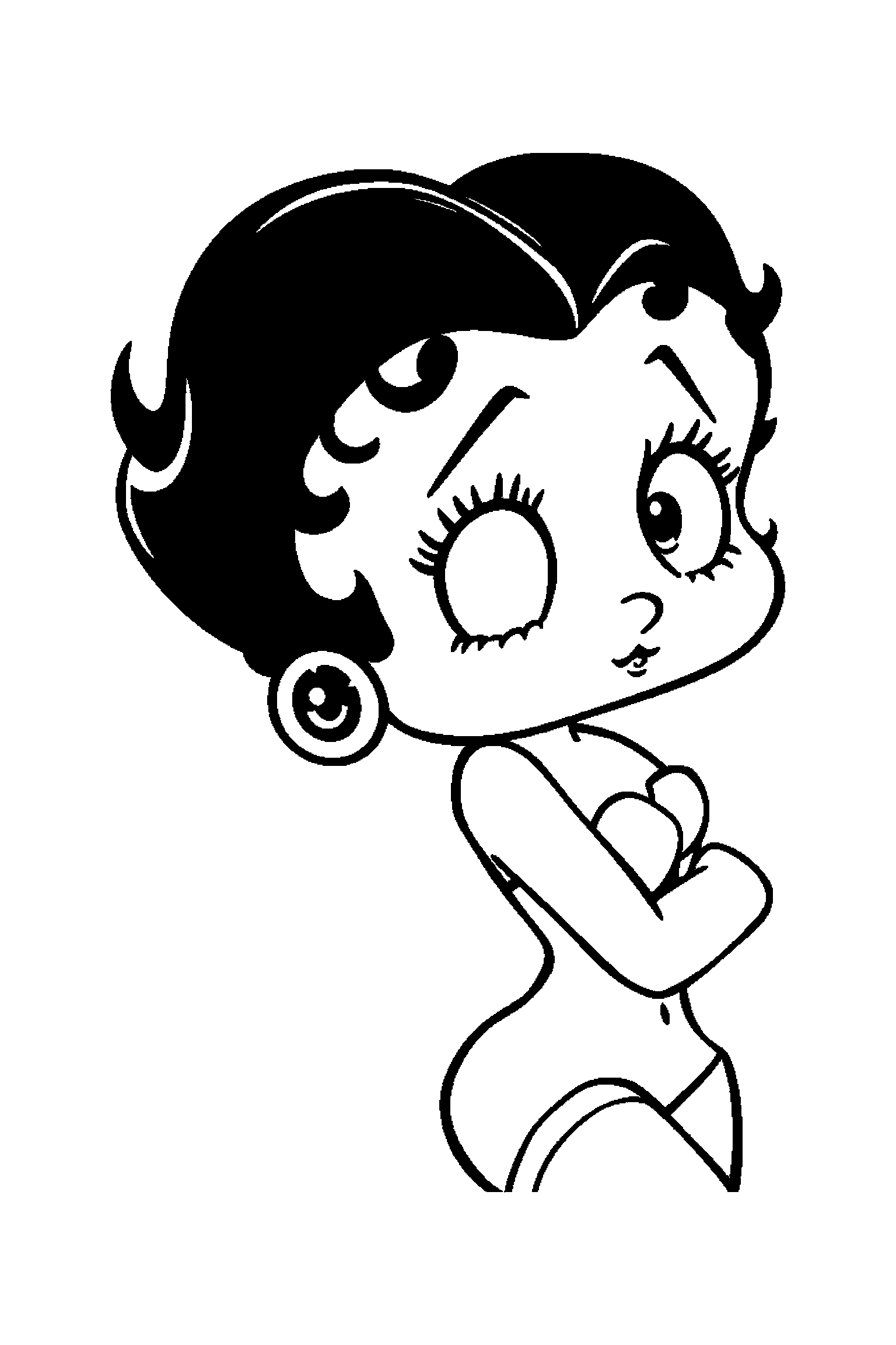 Coloriage Betty Boop gratuit à imprimer : scène verticale avec Betty avec un chien et l'univers vintage Betty Boop