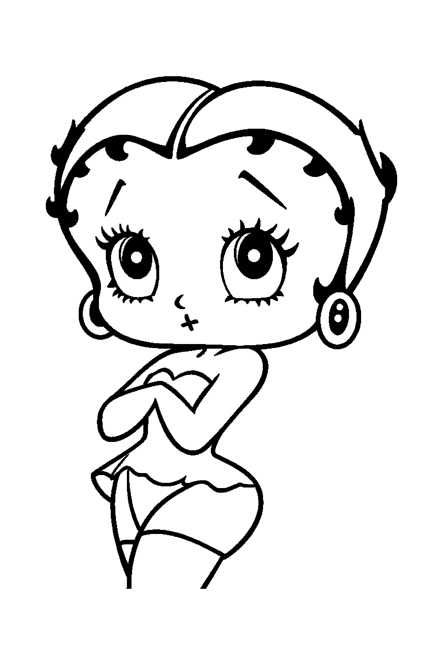 Coloriage Betty Boop gratuit à imprimer : Betty chanteuse au centre d'un décor riche mais lisible