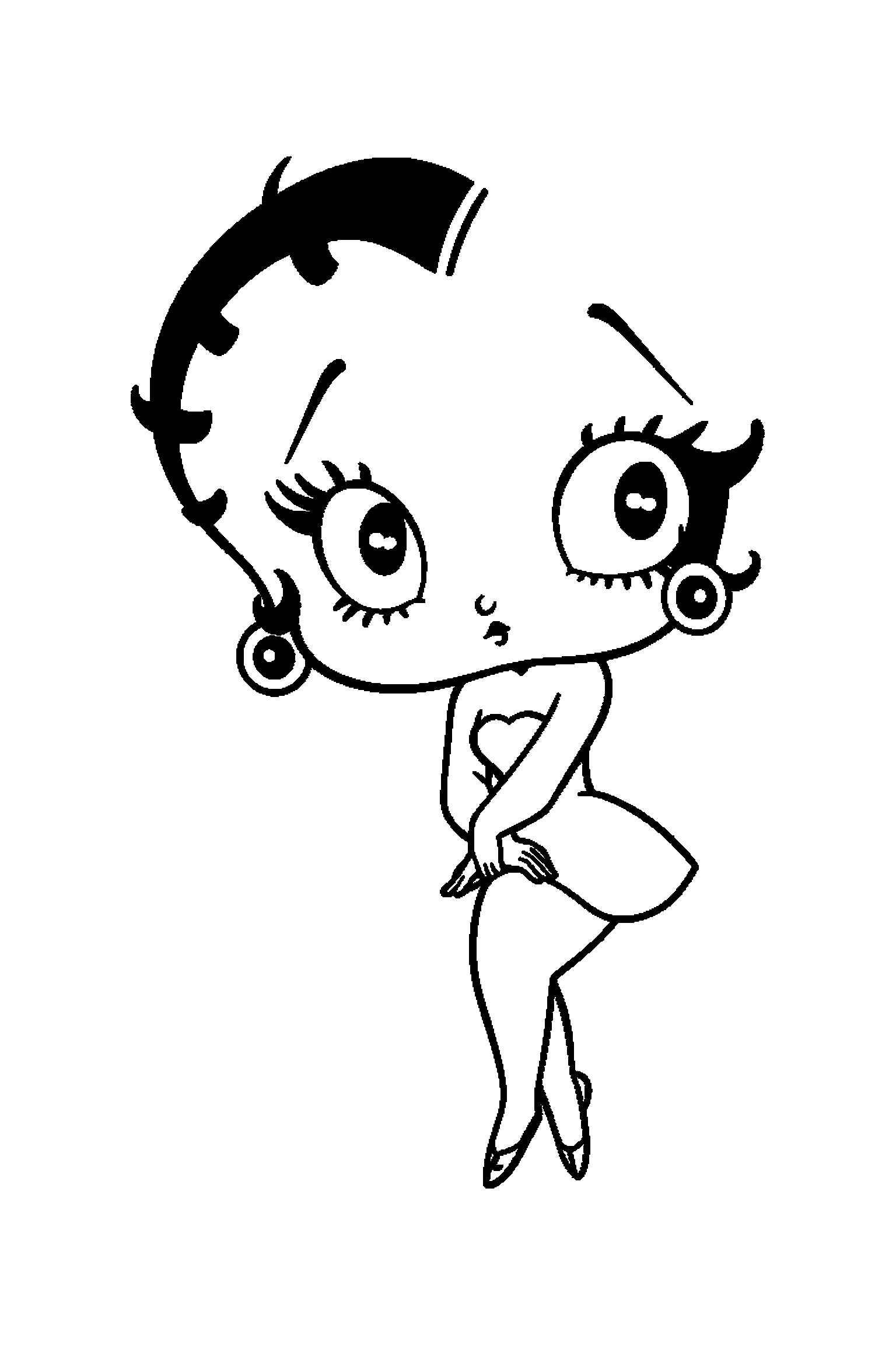 Coloriage Betty Boop gratuit à imprimer : Betty élégante avec une étoile, rubans et arrière-plan complet