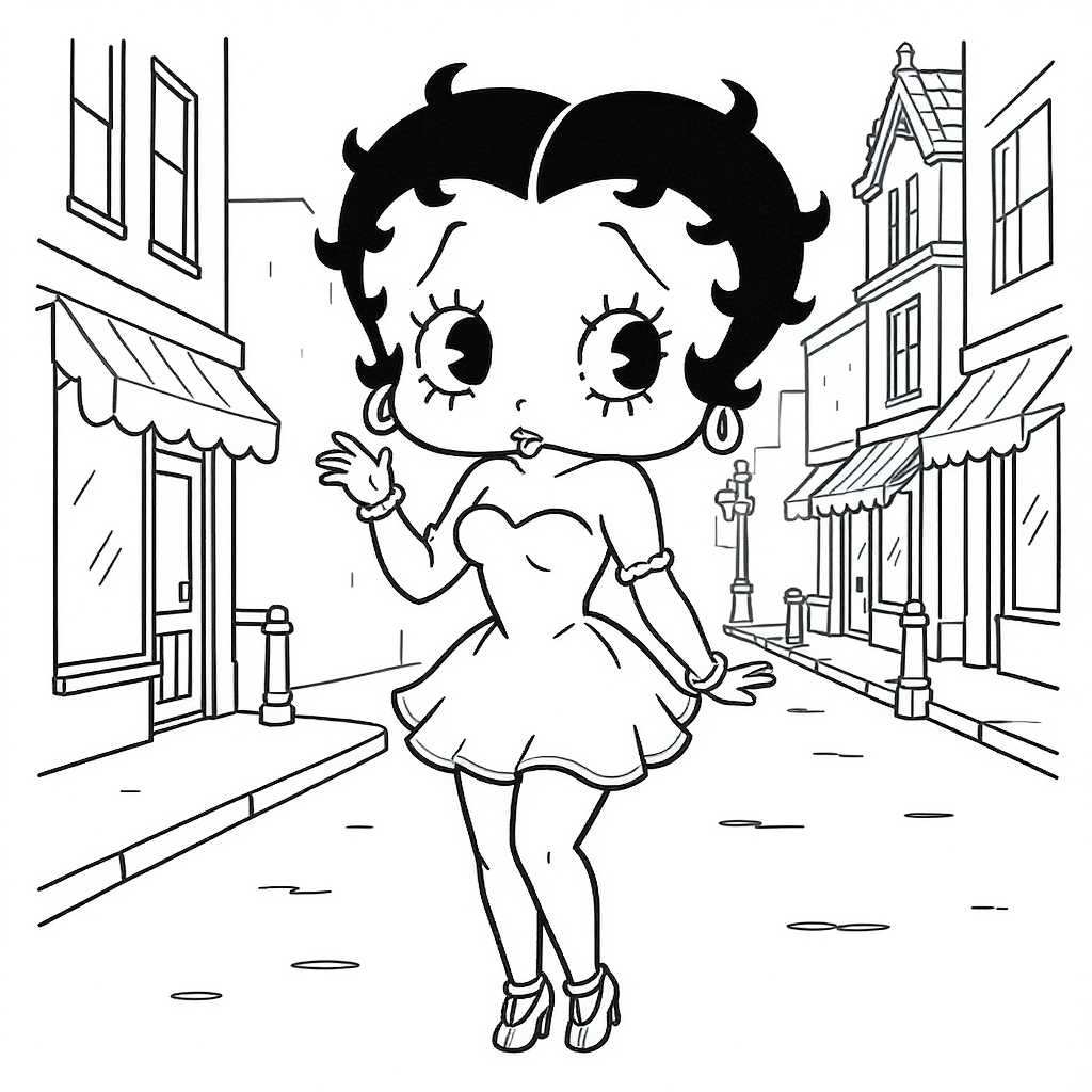 Coloriage Betty Boop gratuit à imprimer : Betty Boop sur scène avec son micro