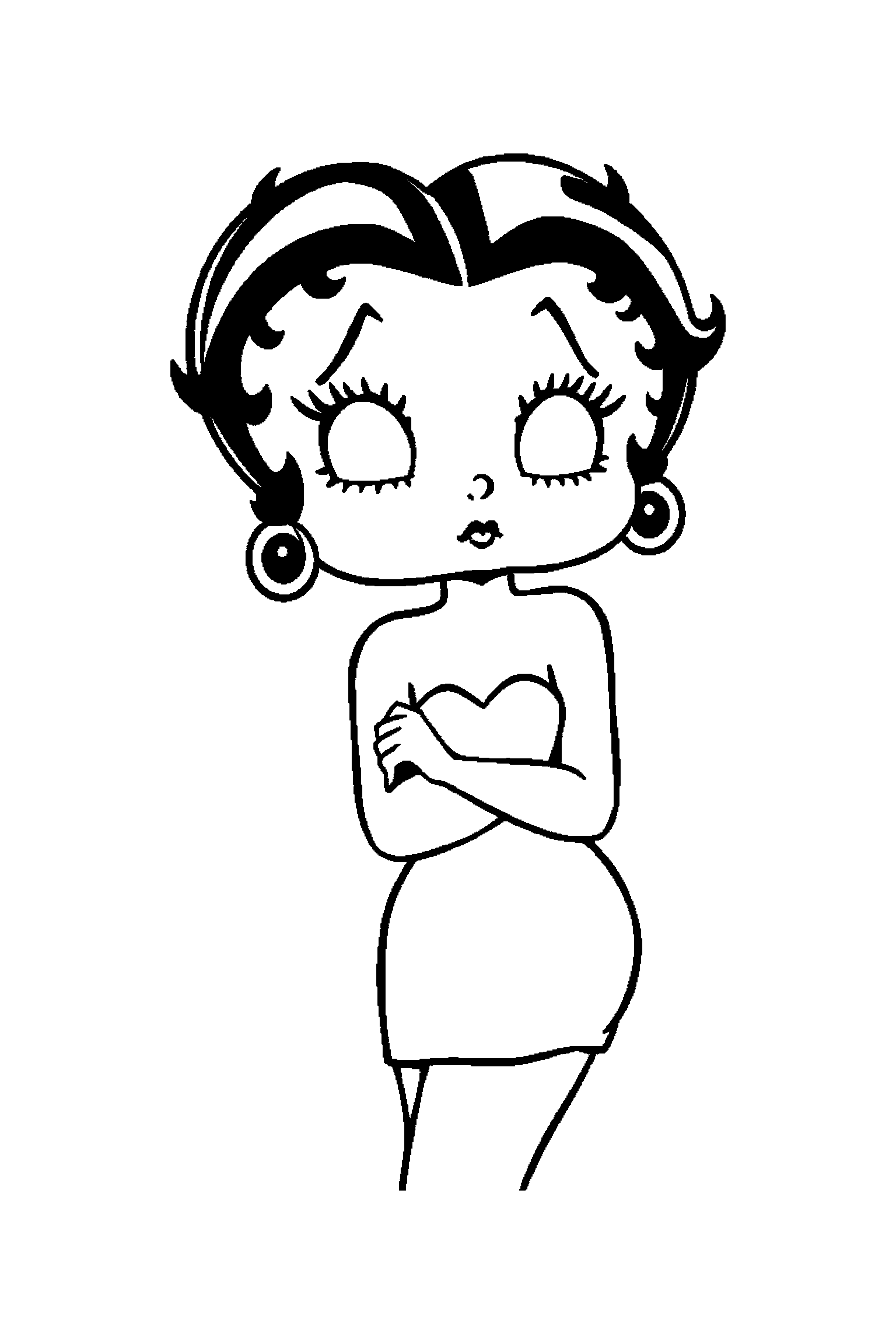 Coloriage Betty Boop gratuit à imprimer : Betty Boop dans une petite scène avec un micro