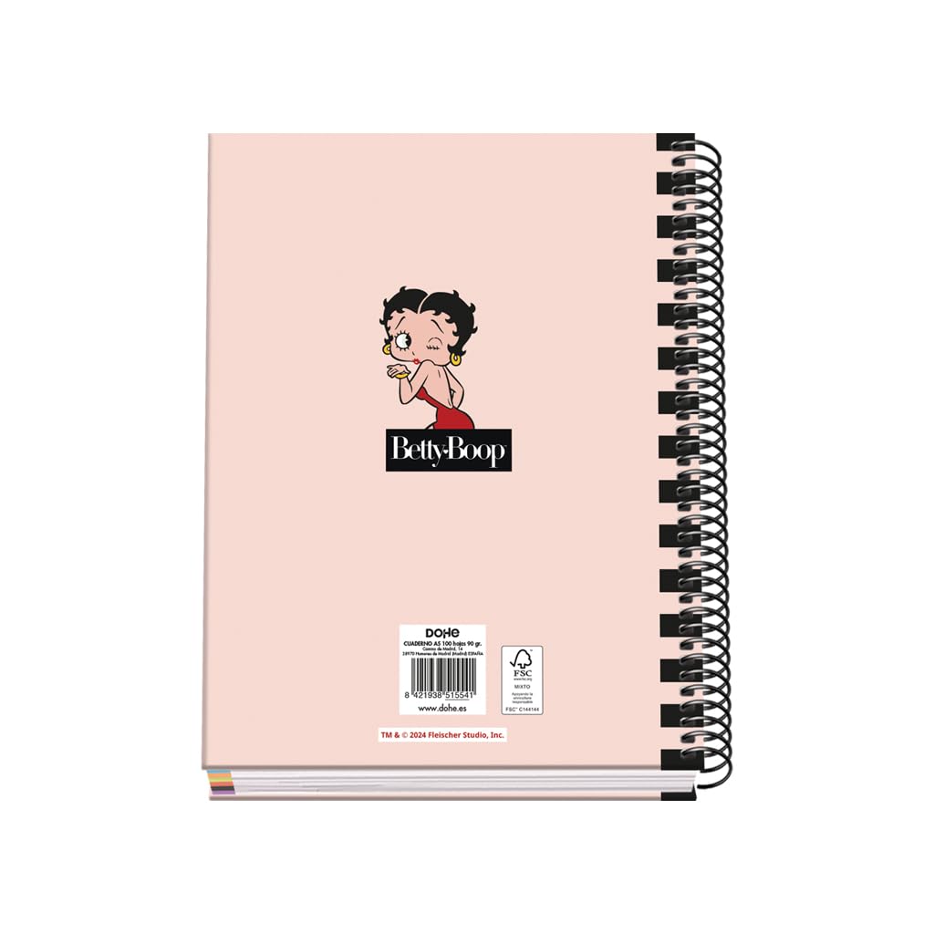 Cahier Betty Boop rose A5 à spirale, quadrillé 5 mm – Image 3