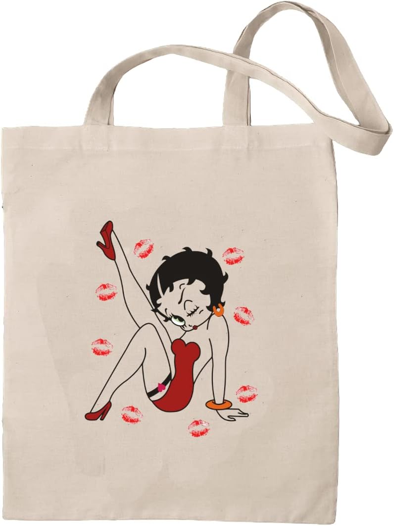 Sac fourre-tout Betty Boop beige en coton écologique 100 % naturel