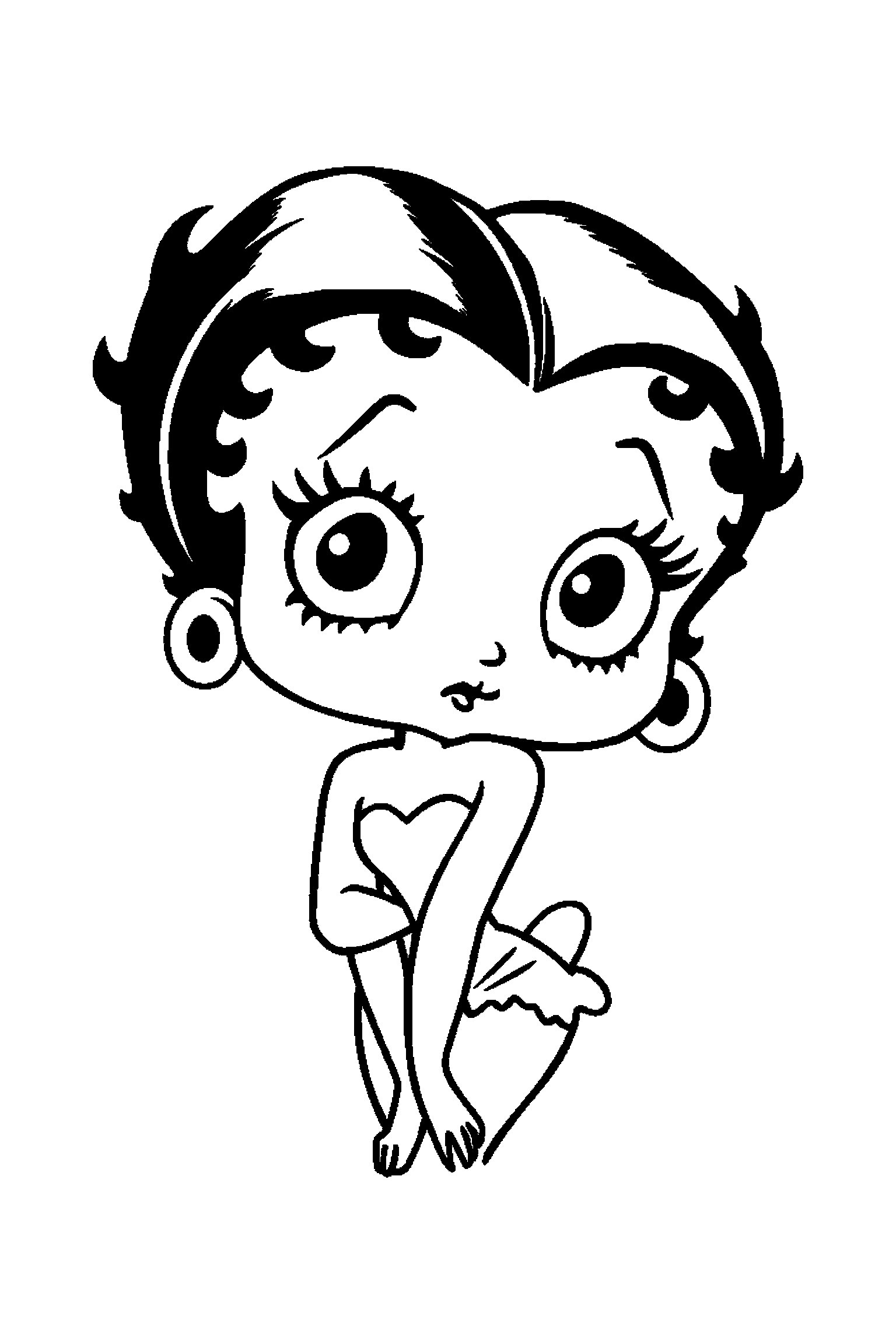 Coloriage Betty Boop gratuit à imprimer : portrait détaillé de une danseuse rétro avec motifs notes de musique