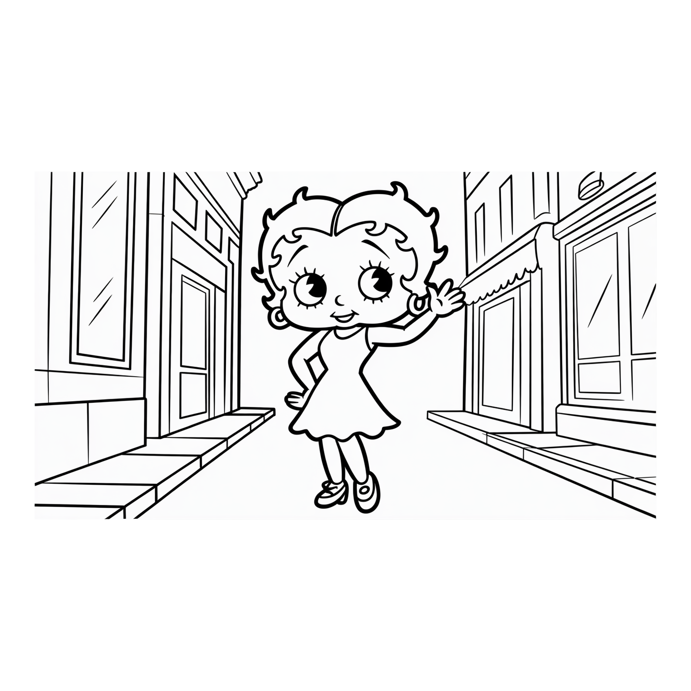Coloriage Betty Boop gratuit à imprimer : Betty Boop élégante avec des coeurs