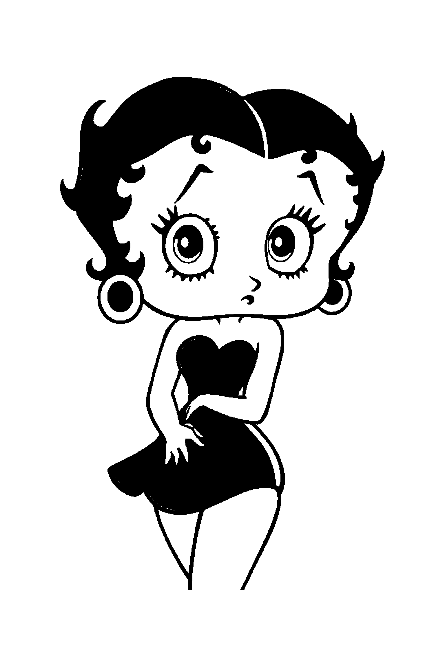 Coloriage Betty Boop gratuit à imprimer : Betty avec un chien dans une scène verticale avec un chapeau