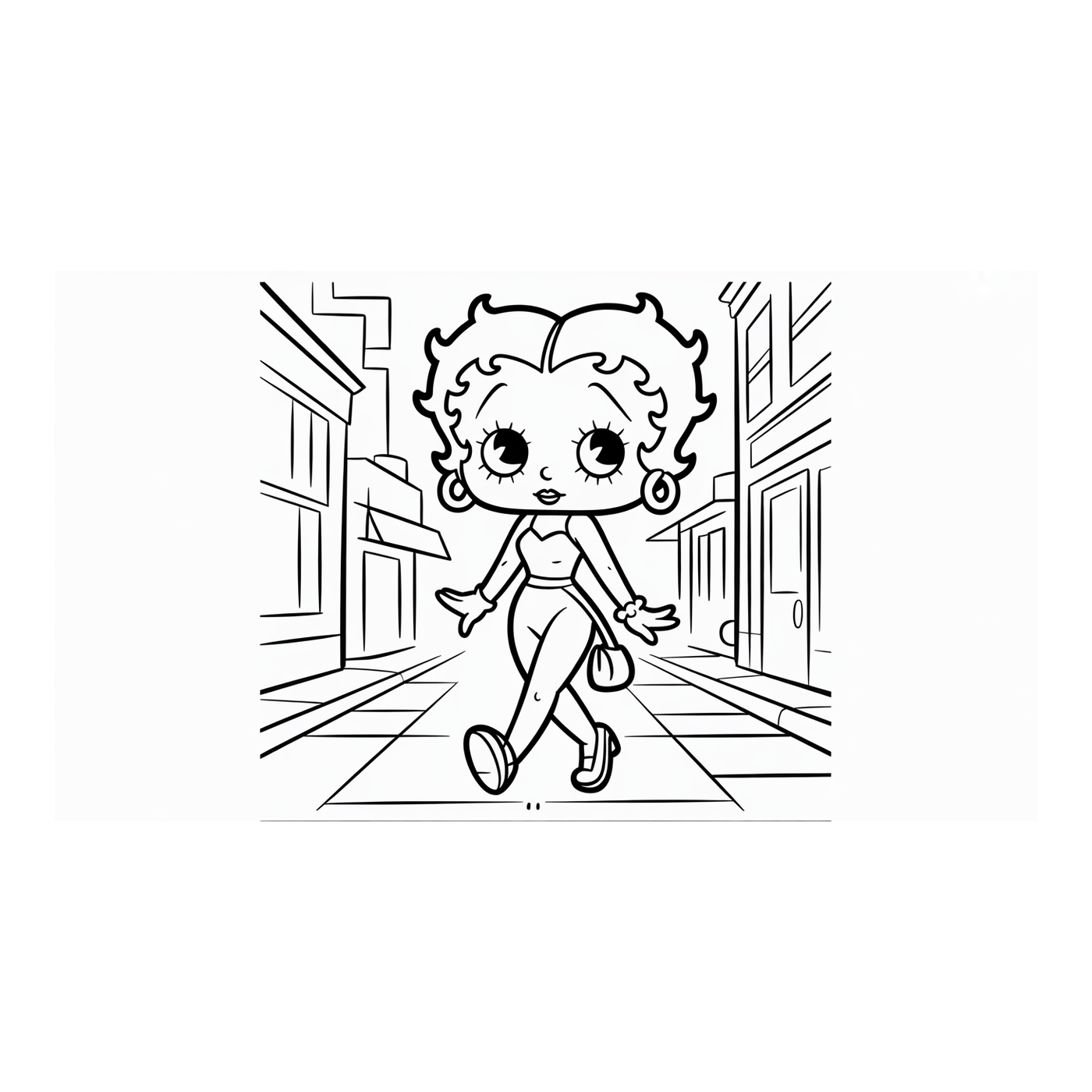 Coloriage Betty Boop gratuit à imprimer : Betty Boop en tenue vintage