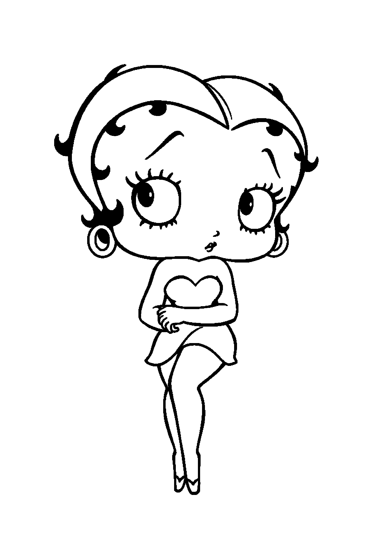 Coloriage Betty Boop gratuit à imprimer : Betty élégante entouré de rubans et petits détails