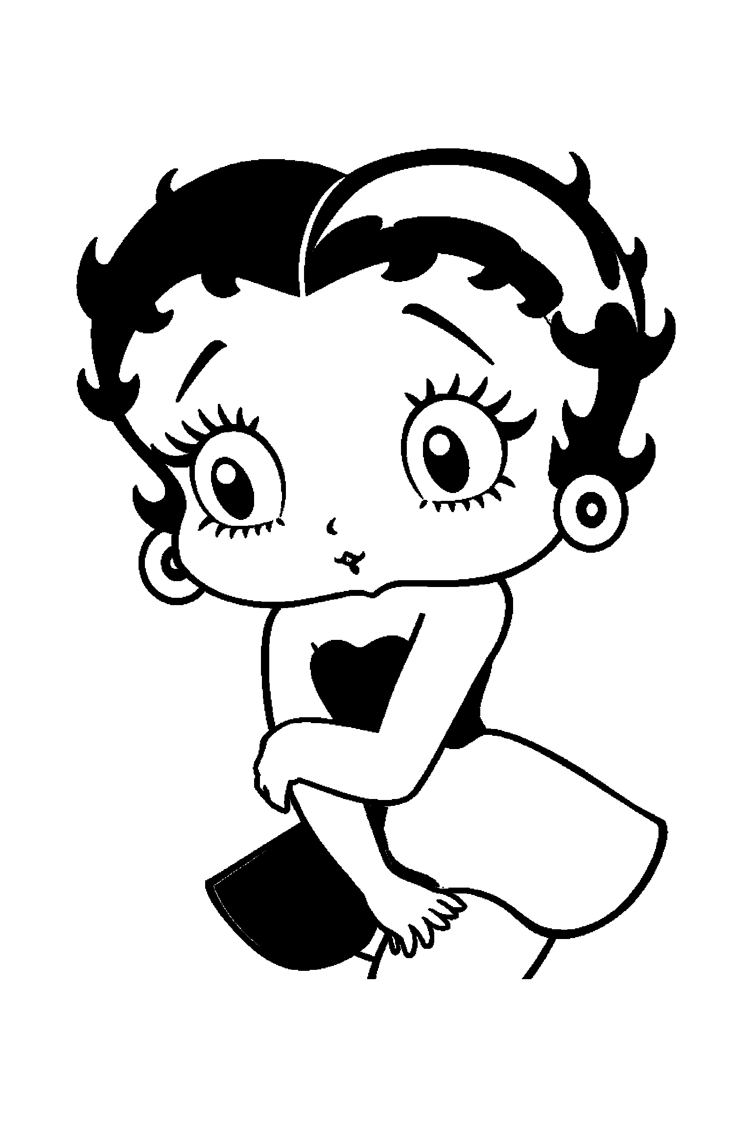 Coloriage Betty Boop gratuit à imprimer : motif difficile de étoiles autour de Betty avec un chien