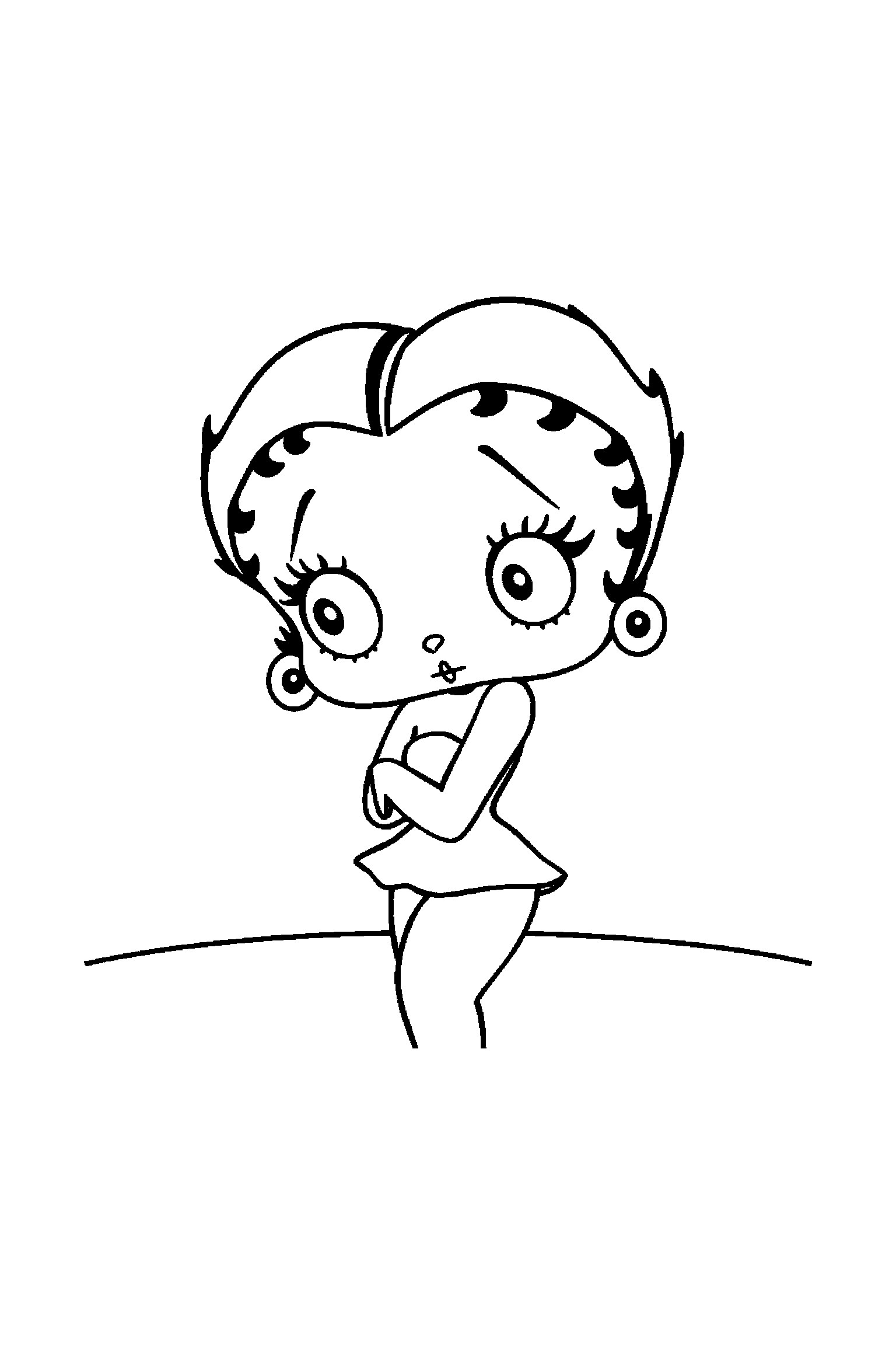 Coloriage Betty Boop gratuit à imprimer : scène verticale détaillée avec Betty chanteuse et un fauteuil