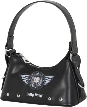Sac baguette Betty Boop Motor Love noir, poignée 40 cm, 23 x 13 cm
