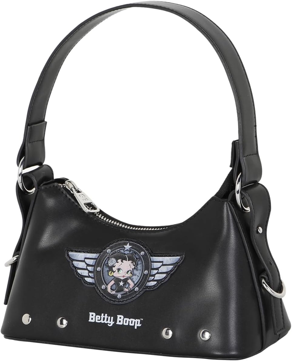 Sac baguette Betty Boop Motor Love noir, poignée 40 cm, 23 x 13 cm