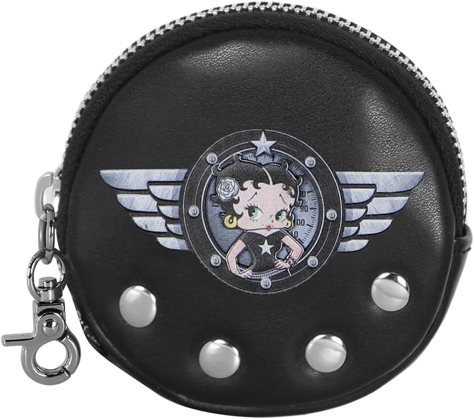 Porte-monnaie rond Betty Boop Motor Love Cookie noir 8,7 x 8,7 cm – Image 2