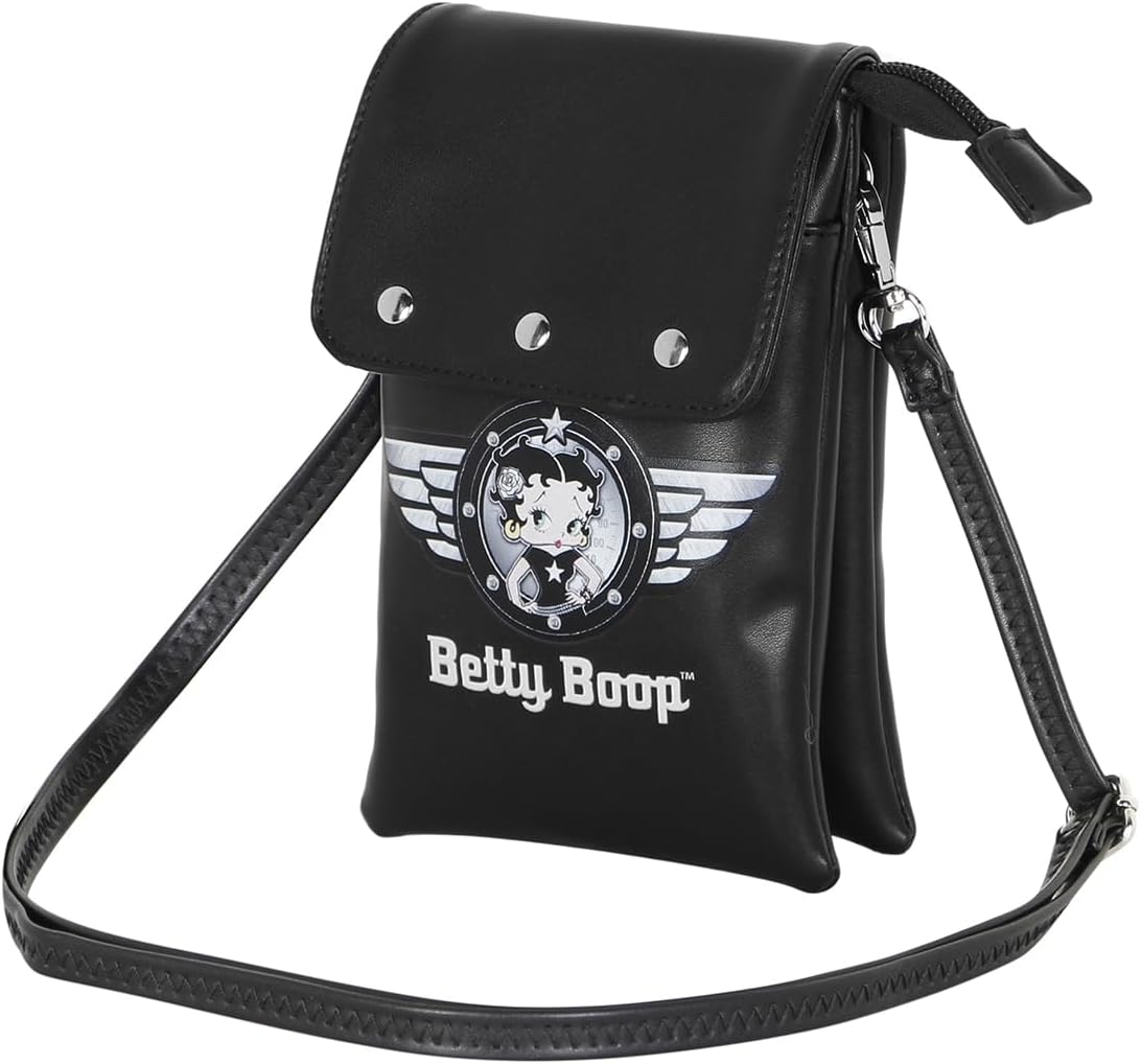 Sac téléphone Betty Boop Motor Love noir 12 x 20 cm