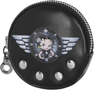 Porte-monnaie rond Betty Boop Motor Love Cookie noir 8,7 x 8,7 cm