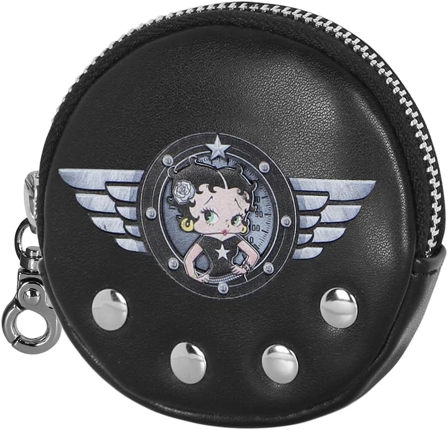 Porte-monnaie rond Betty Boop Motor Love Cookie noir 8,7 x 8,7 cm
