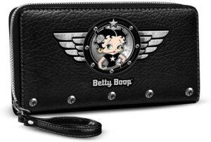 Portefeuille Betty Boop Motor Love noir à 12 compartiments, 19 x 10 cm