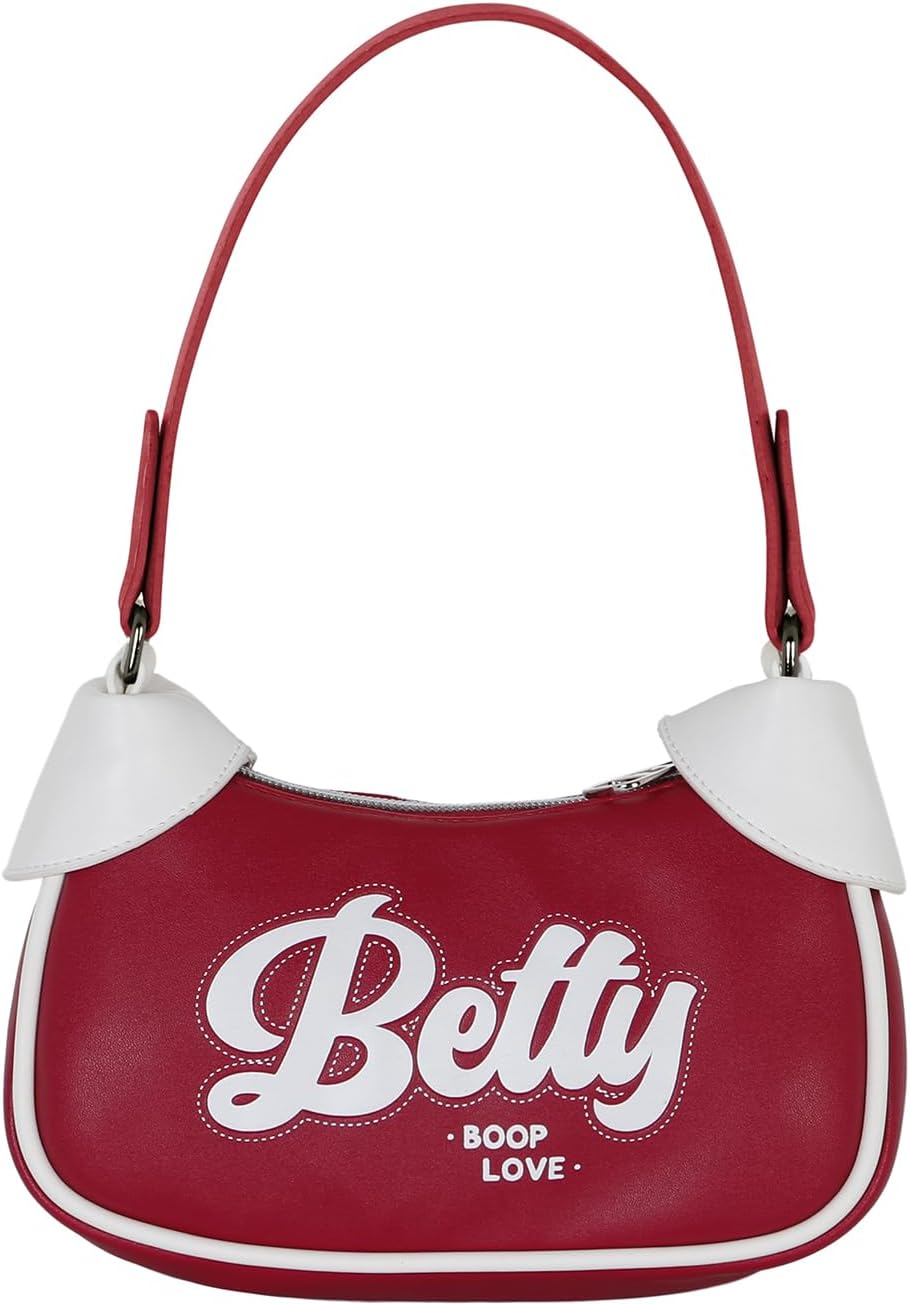 Sac baguette Betty Boop bordeaux avec compartiment zippé – Image 3