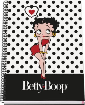 Cahier A4 Betty Boop à spirale noire, quadrillage 5 mm