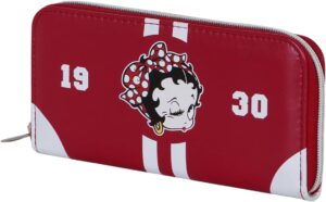 Portefeuille essentiel Betty Boop bordeaux à 12 compartiments, 19 x 10 cm