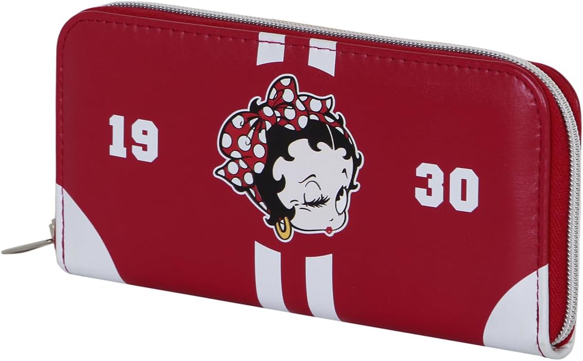 Portefeuille essentiel Betty Boop bordeaux à 12 compartiments, 19 x 10 cm