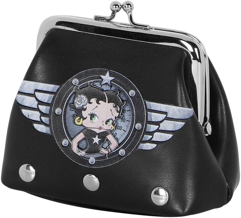 Porte-monnaie clic clac Betty Boop Motor Love noir, 10 x 7 cm