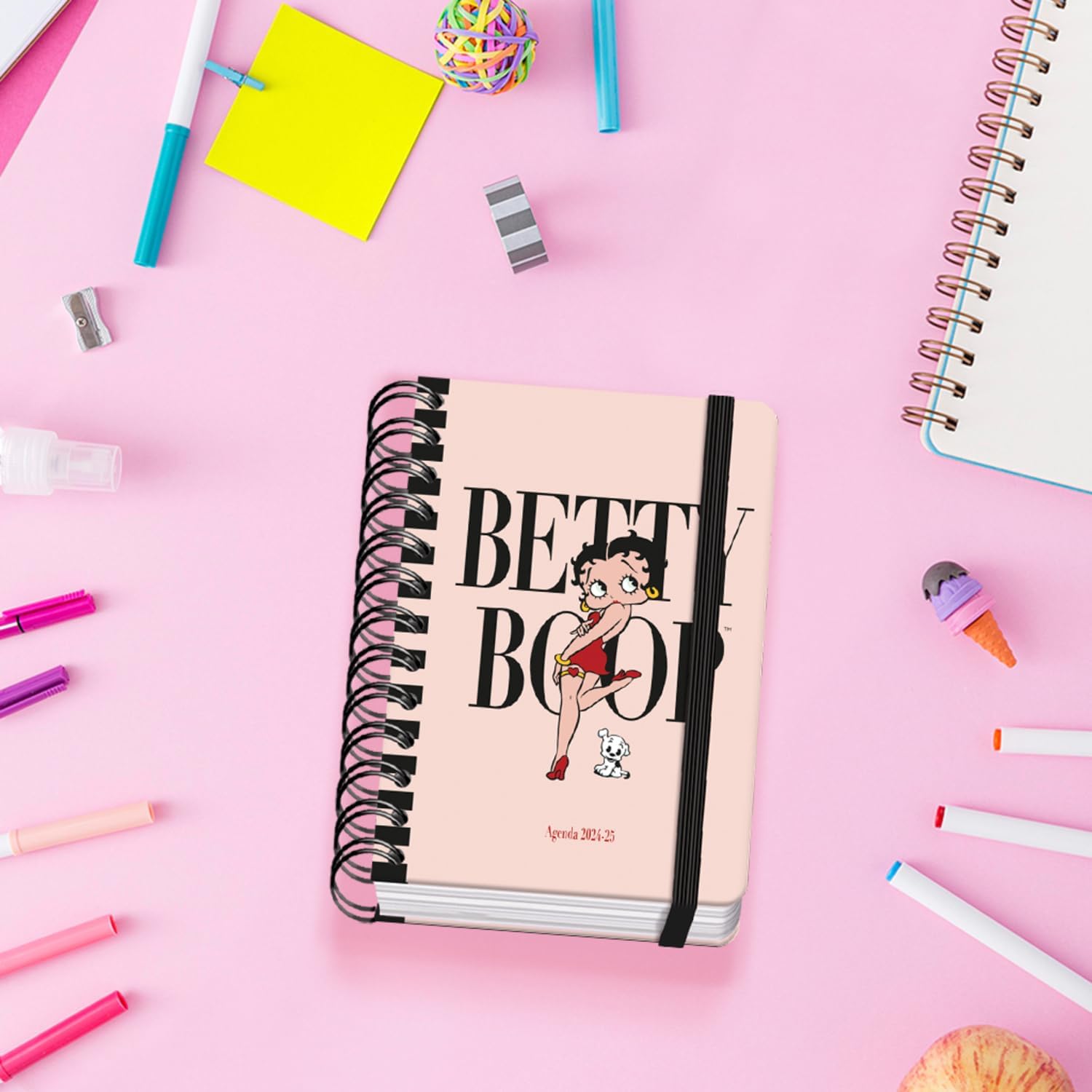Agenda scolaire Betty Boop 2024 2025 A6 jour par page avec anneaux et élastique – Image 7