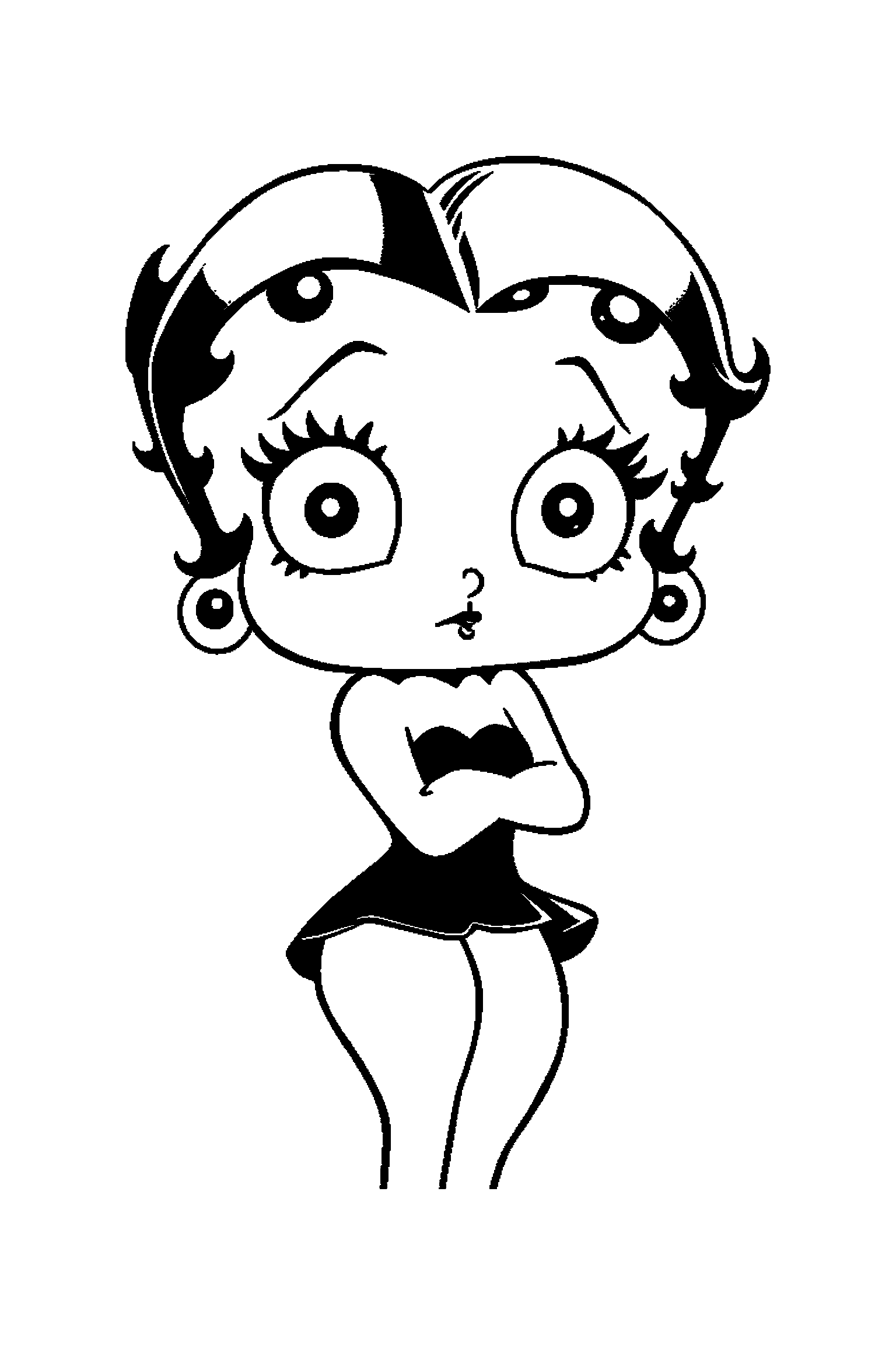 Coloriage Betty Boop gratuit à imprimer : une danseuse rétro au centre avec scène détaillée de un cabaret