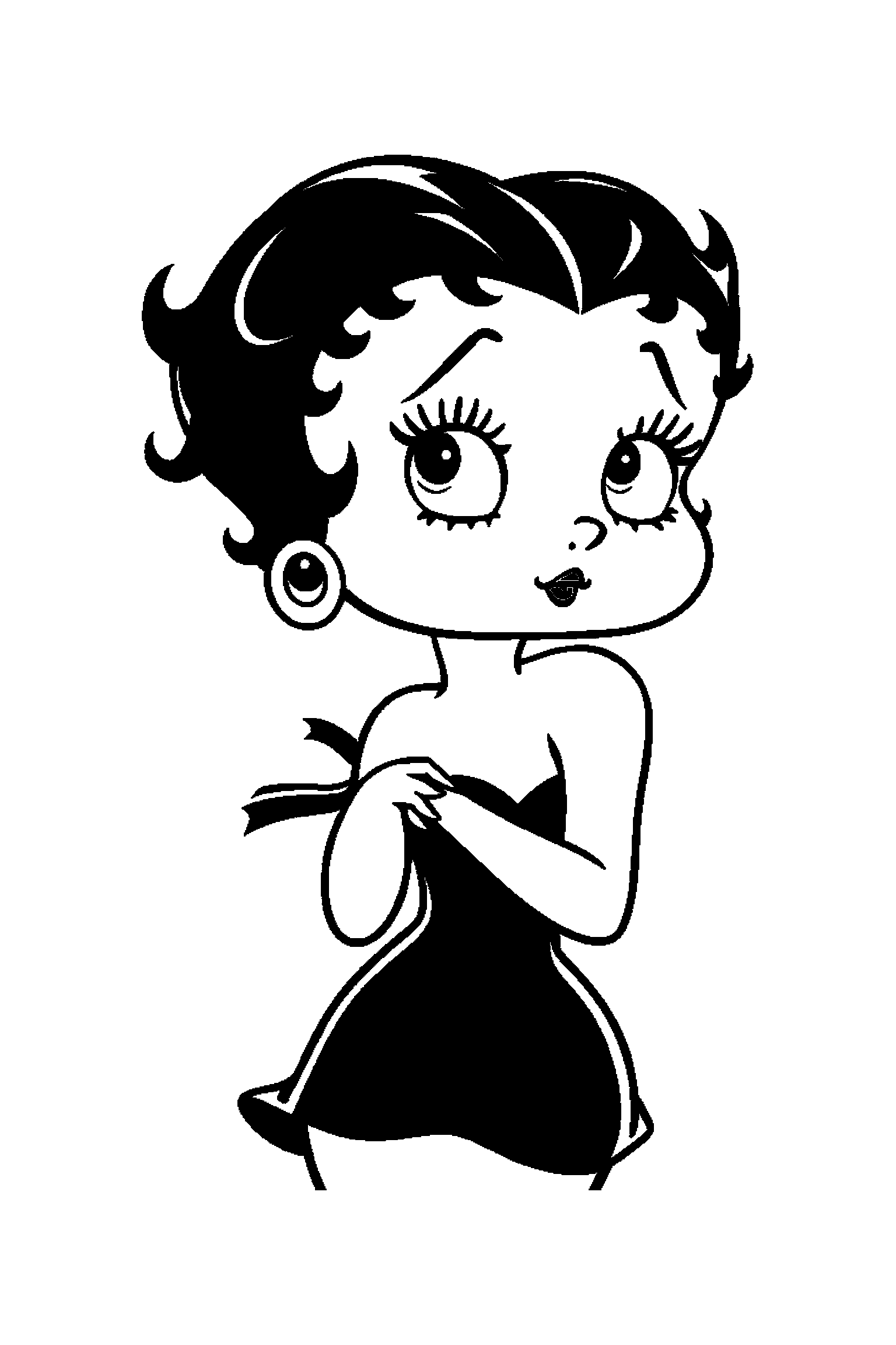 Coloriage Betty Boop gratuit à imprimer : motif difficile de étoiles autour de Betty avec un chien