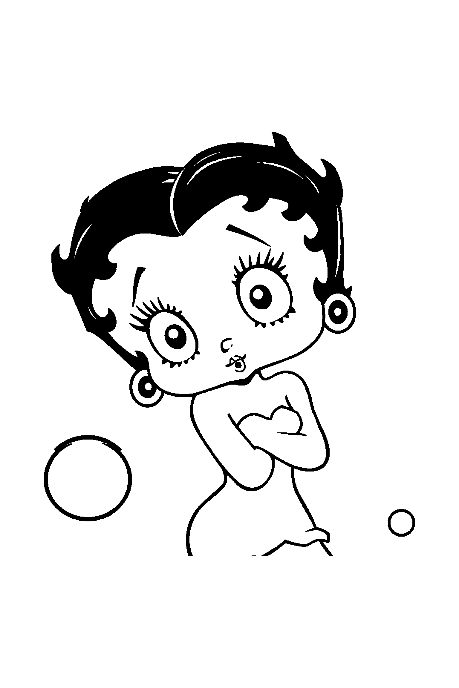 Coloriage Betty Boop gratuit à imprimer : scène verticale détaillée avec Betty chanteuse et un fauteuil